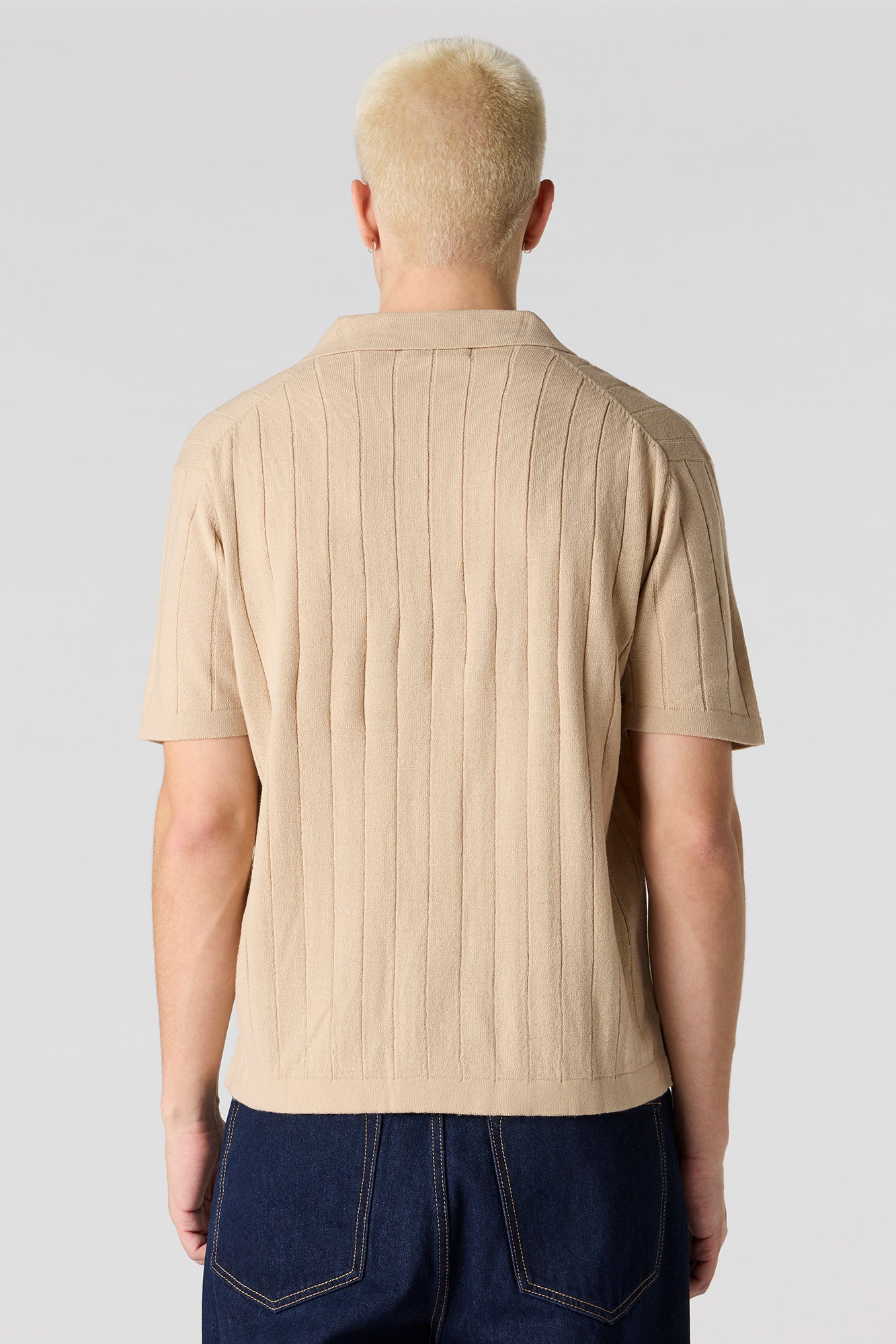 Ribbed Knit Button-Up Top