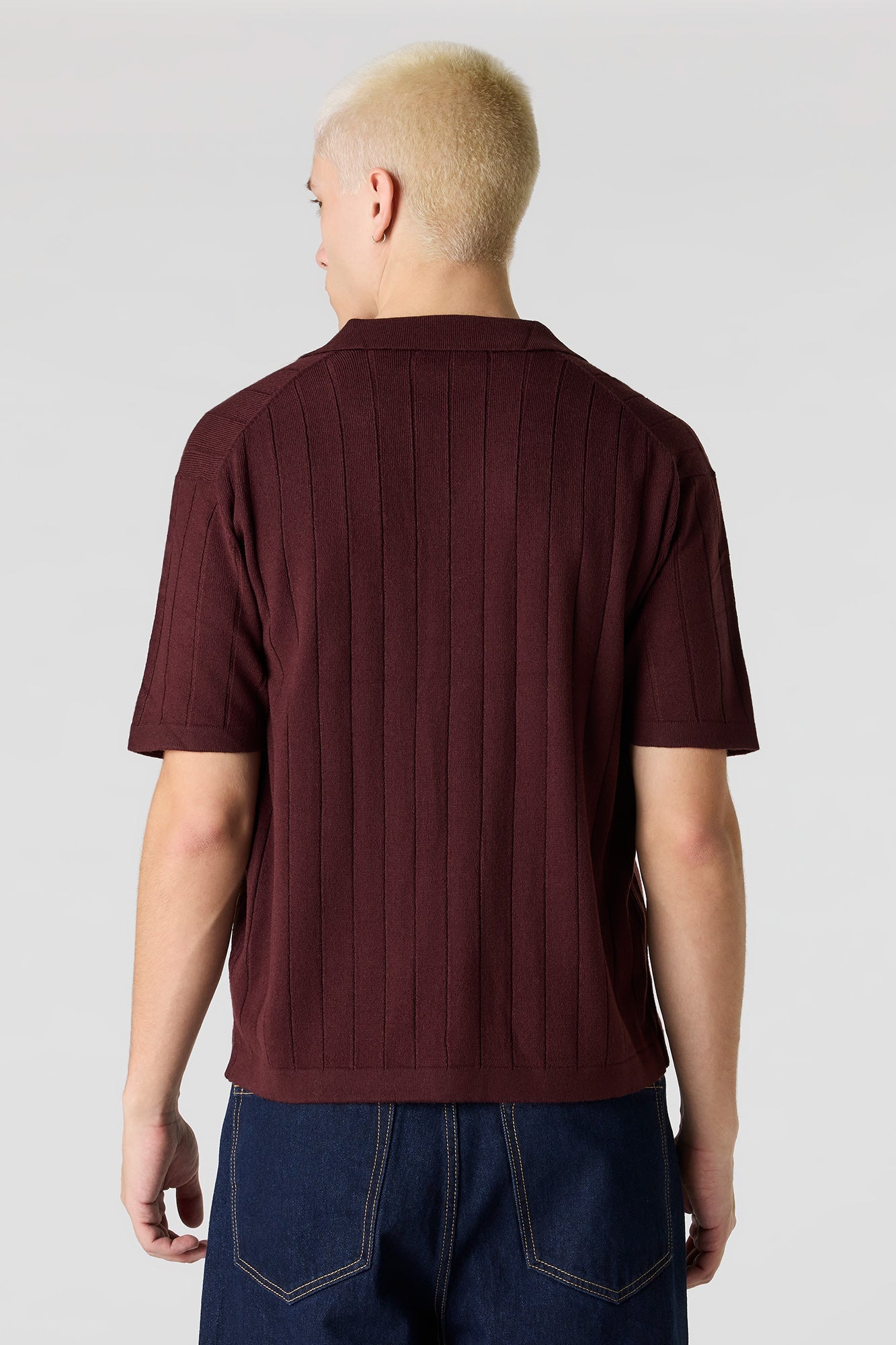 Ribbed Knit Button-Up Top