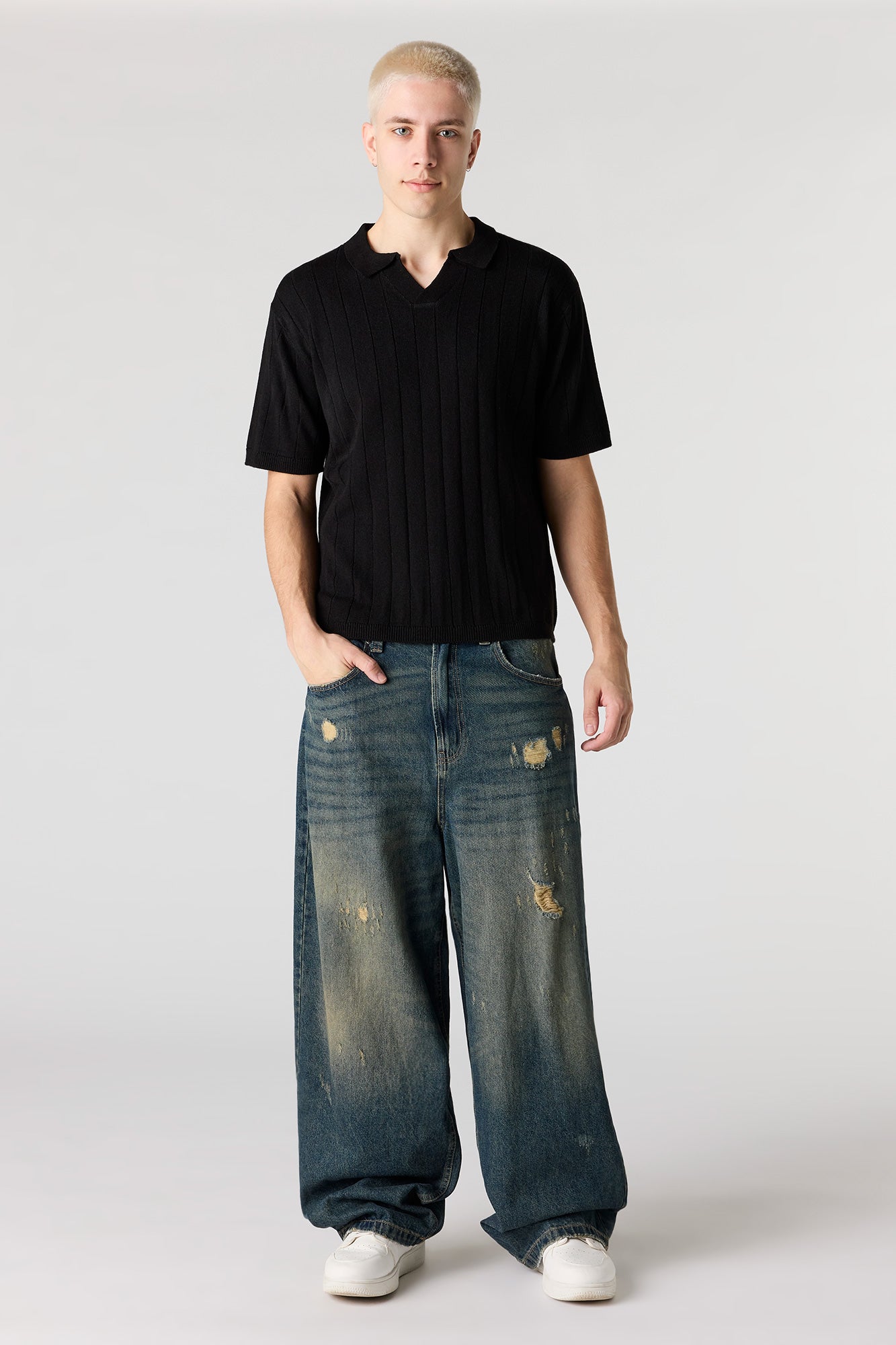 Ribbed Knit Polo