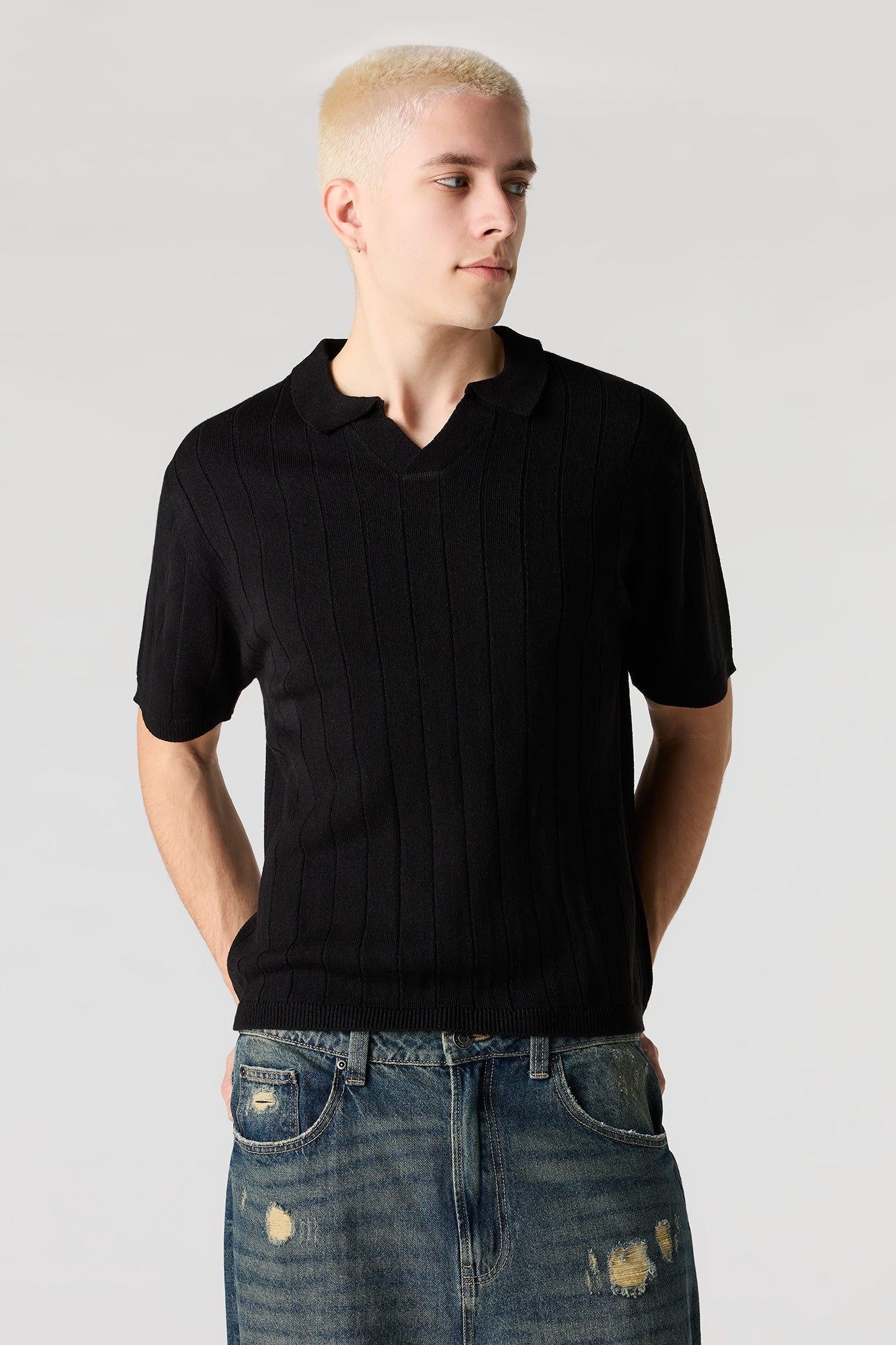 Ribbed Knit Polo