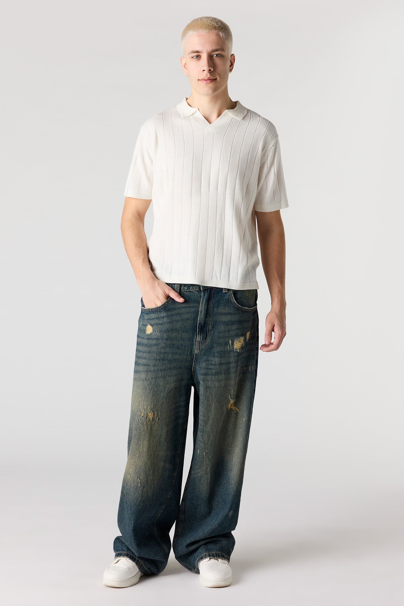 Ribbed Knit Polo