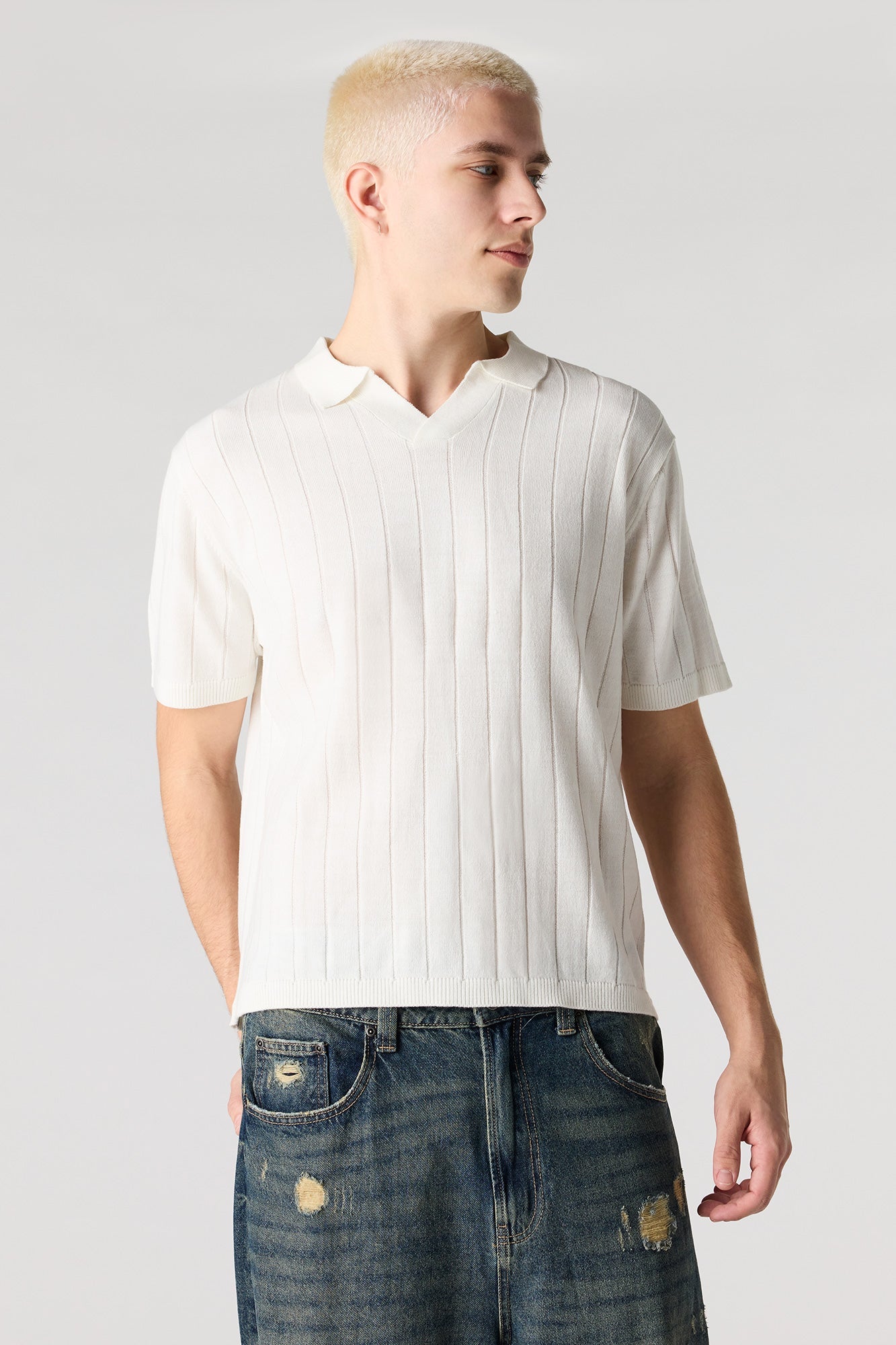 Ribbed Knit Polo