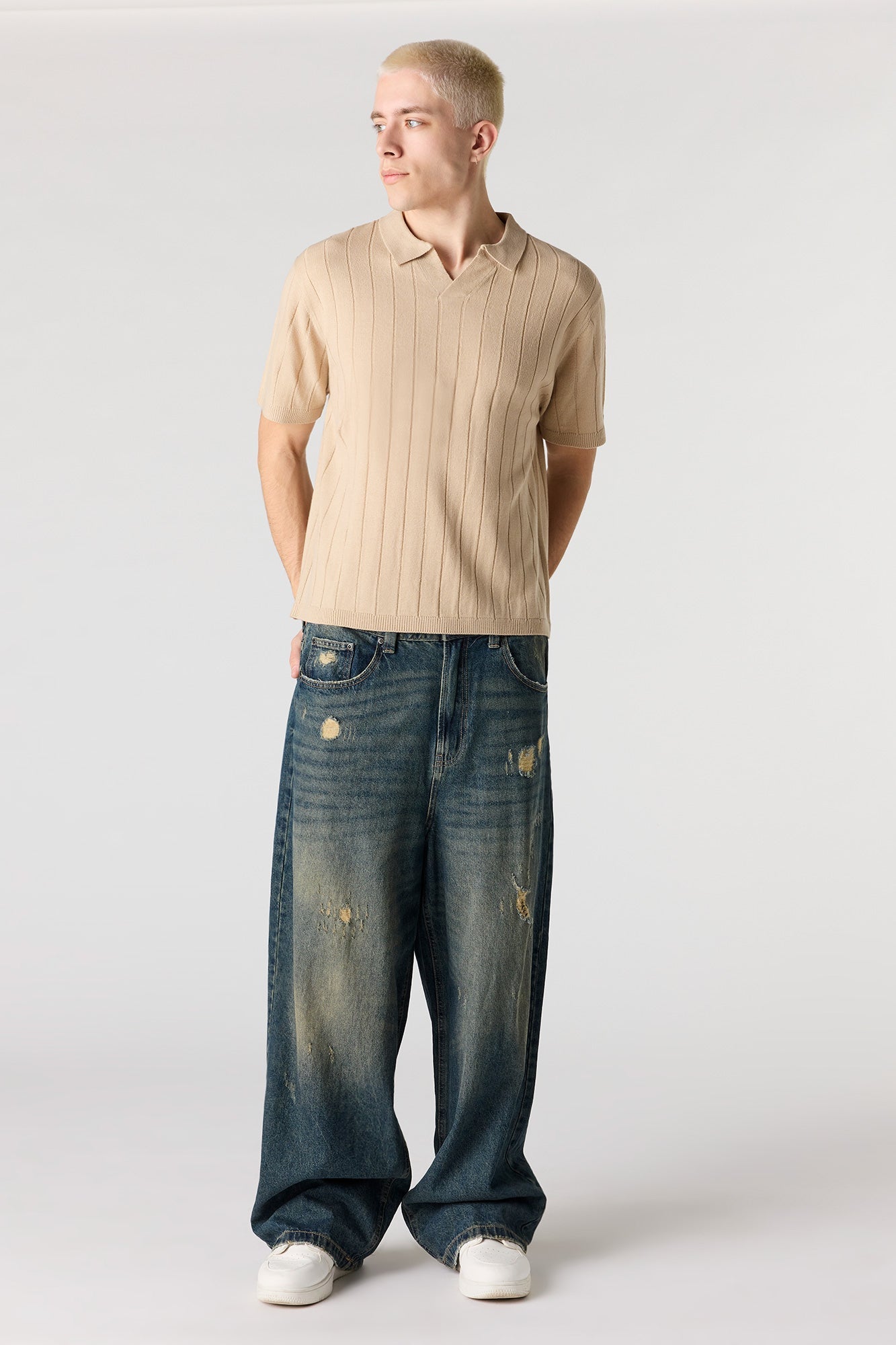 Ribbed Knit Polo