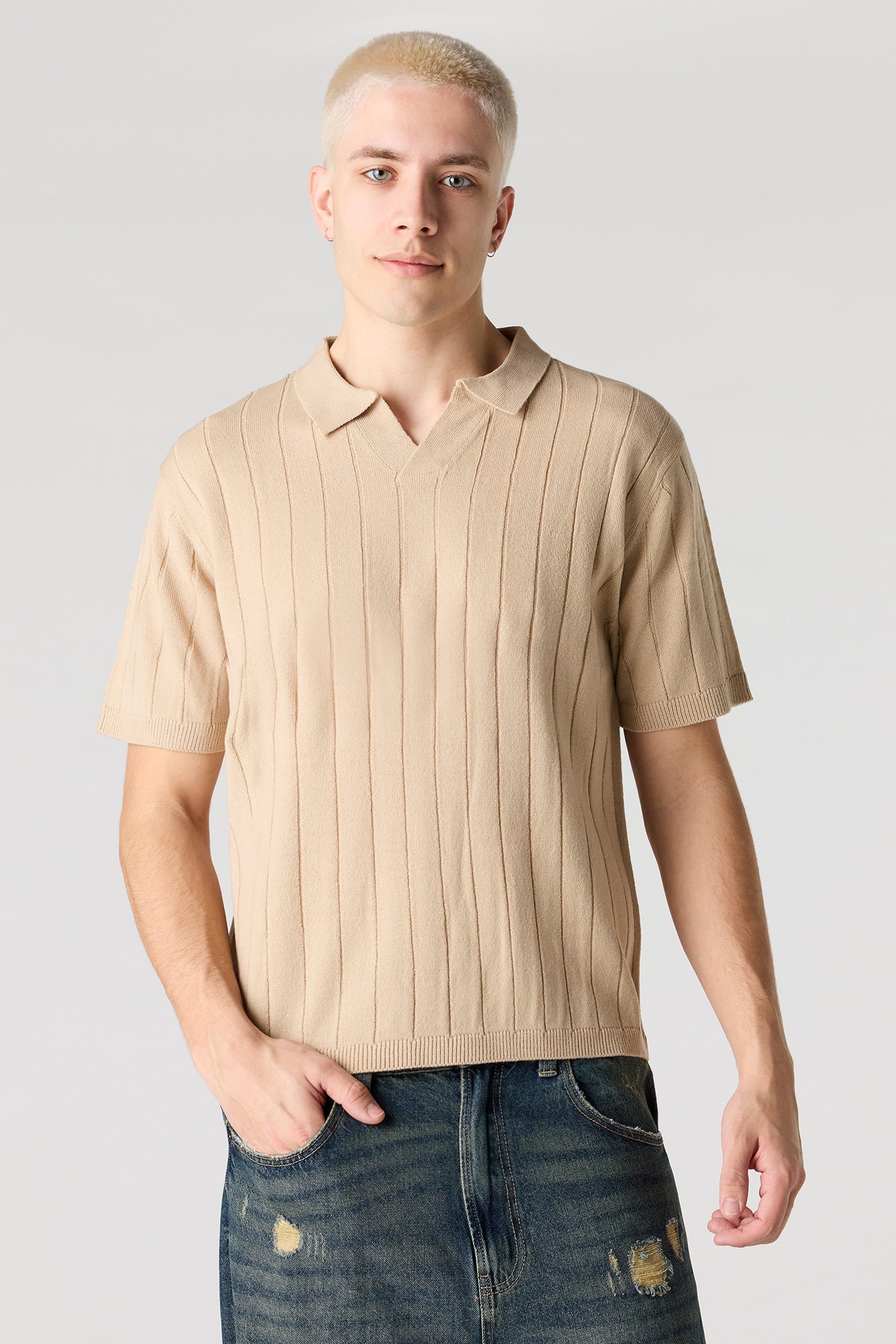 Ribbed Knit Polo