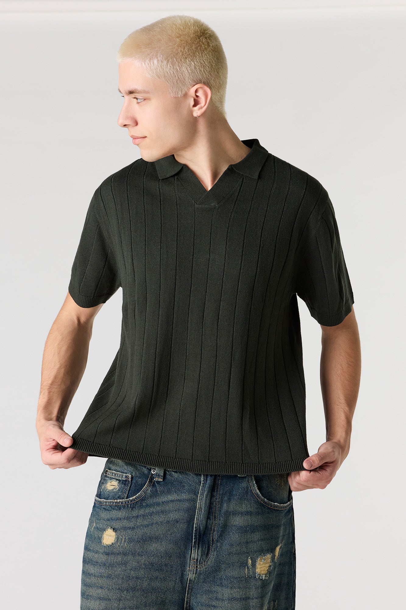 Ribbed Knit Polo