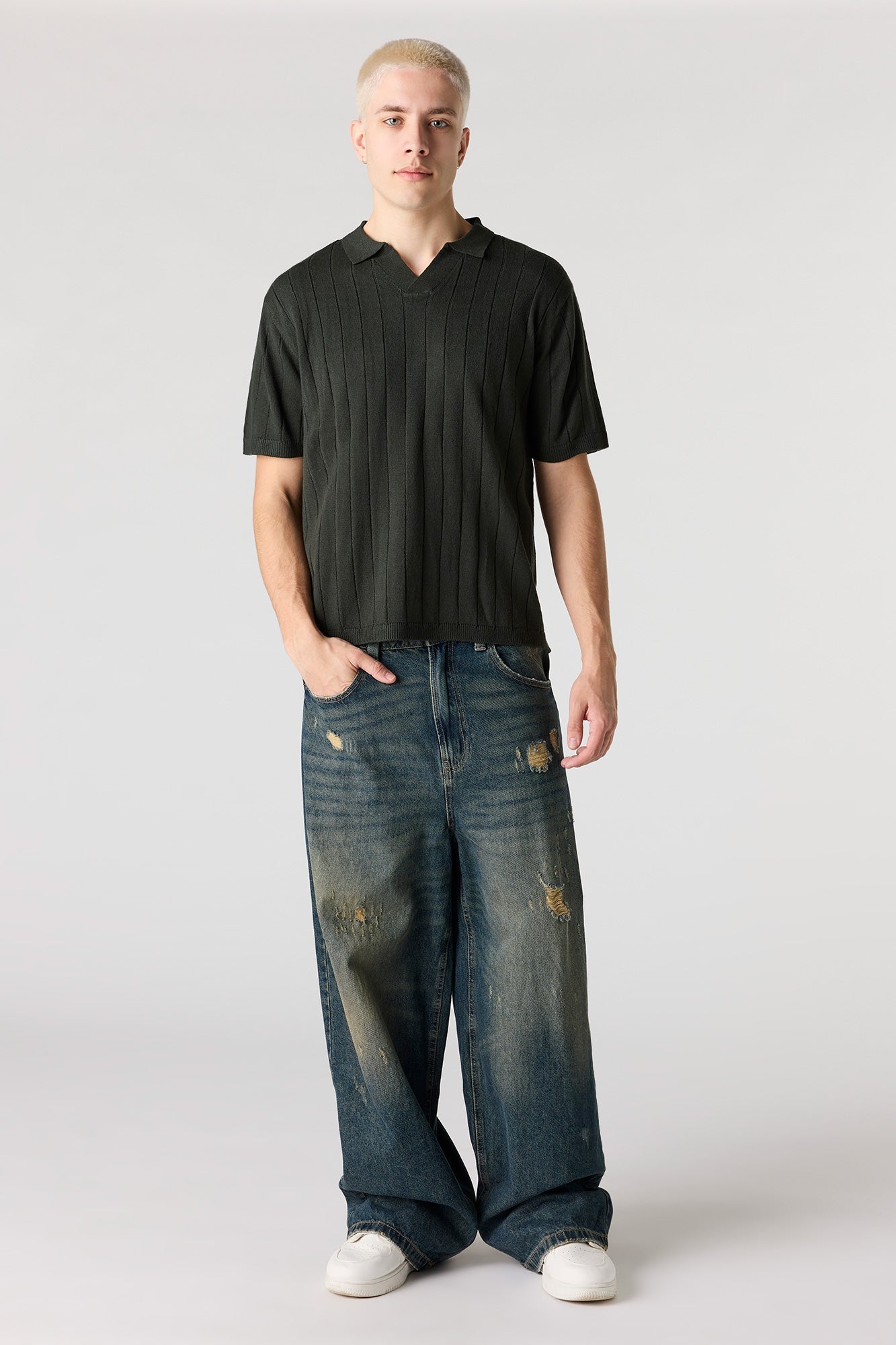 Ribbed Knit Polo