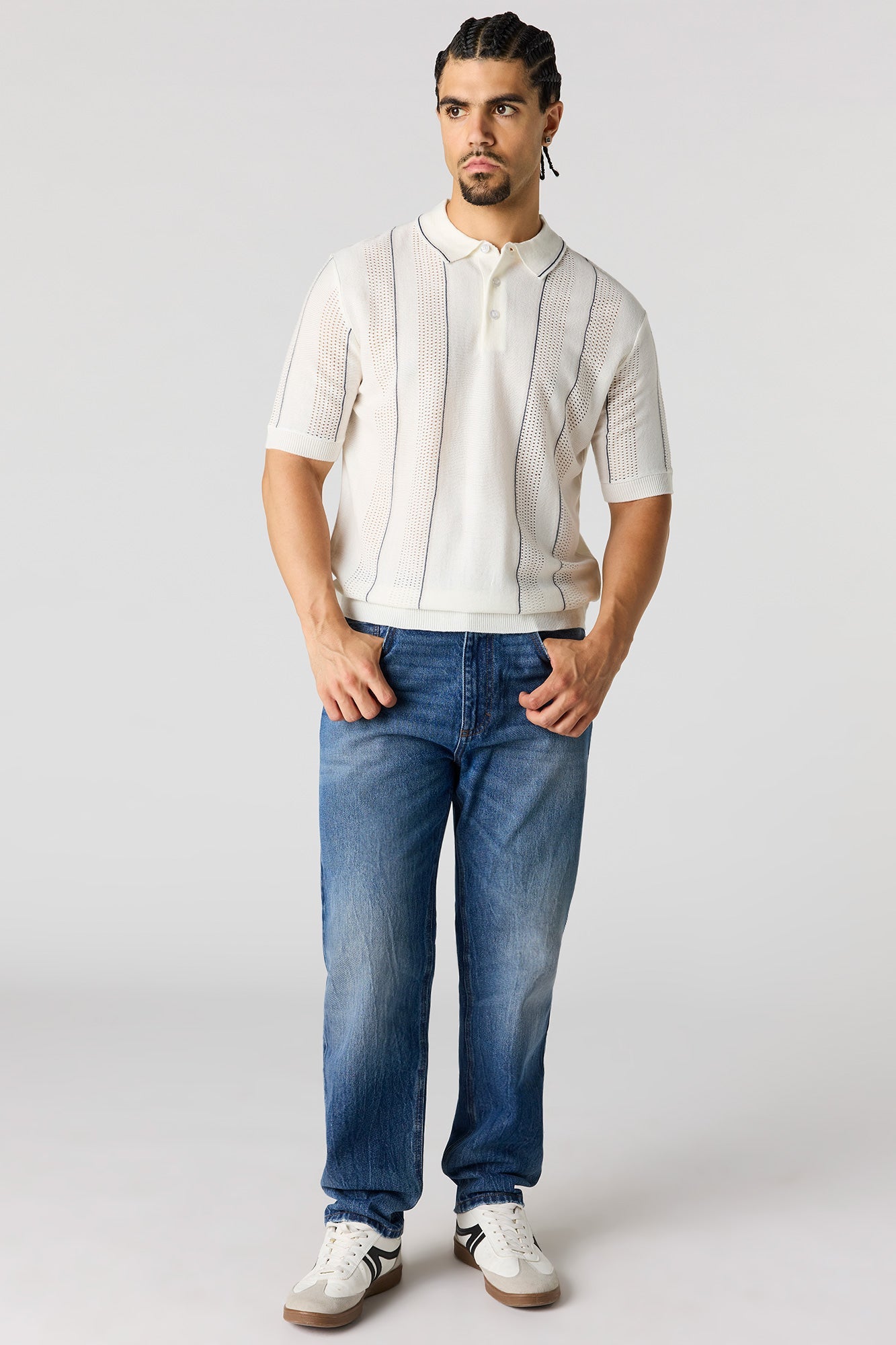 Textured Knit Striped Polo