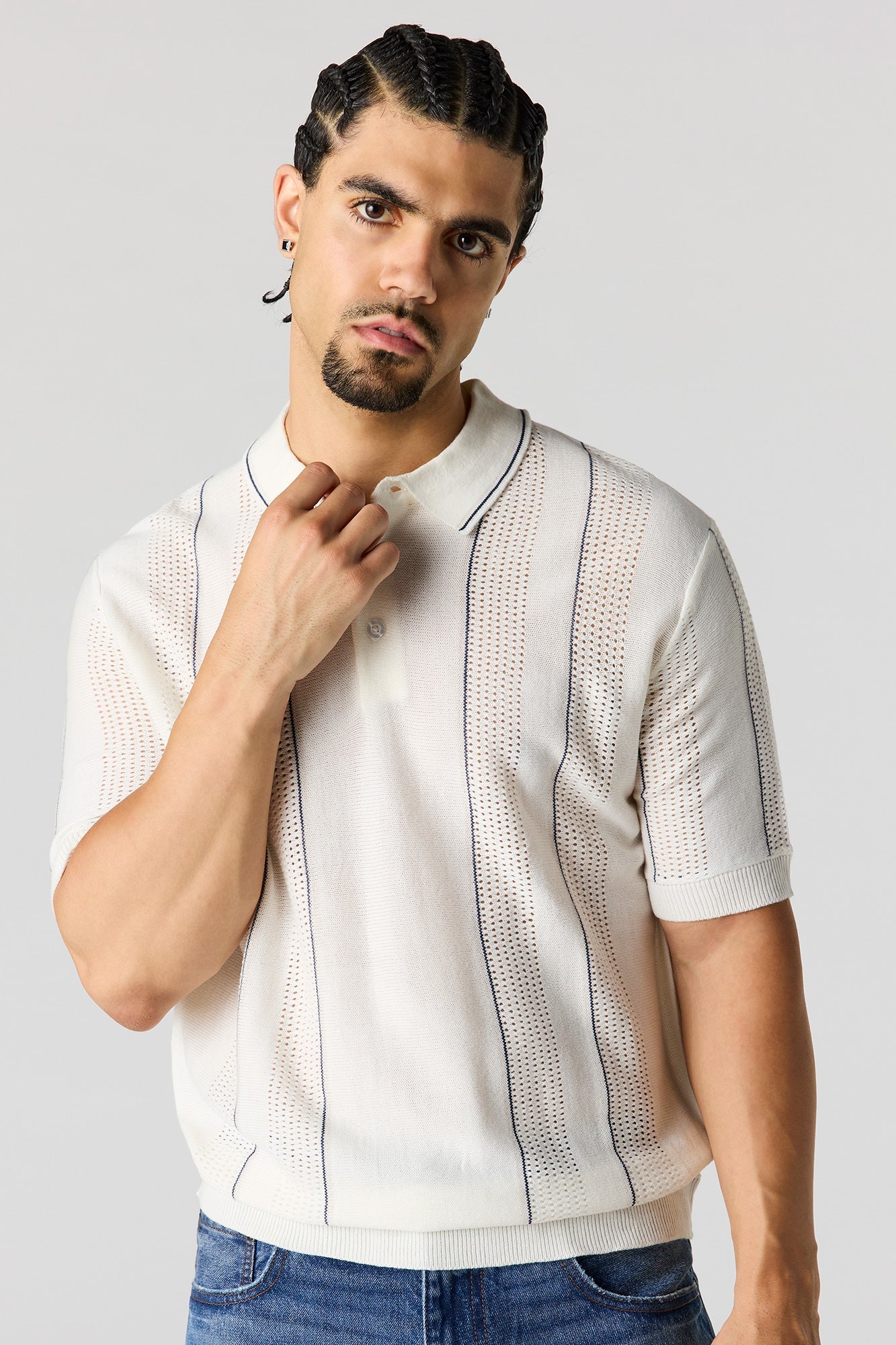Textured Knit Striped Polo