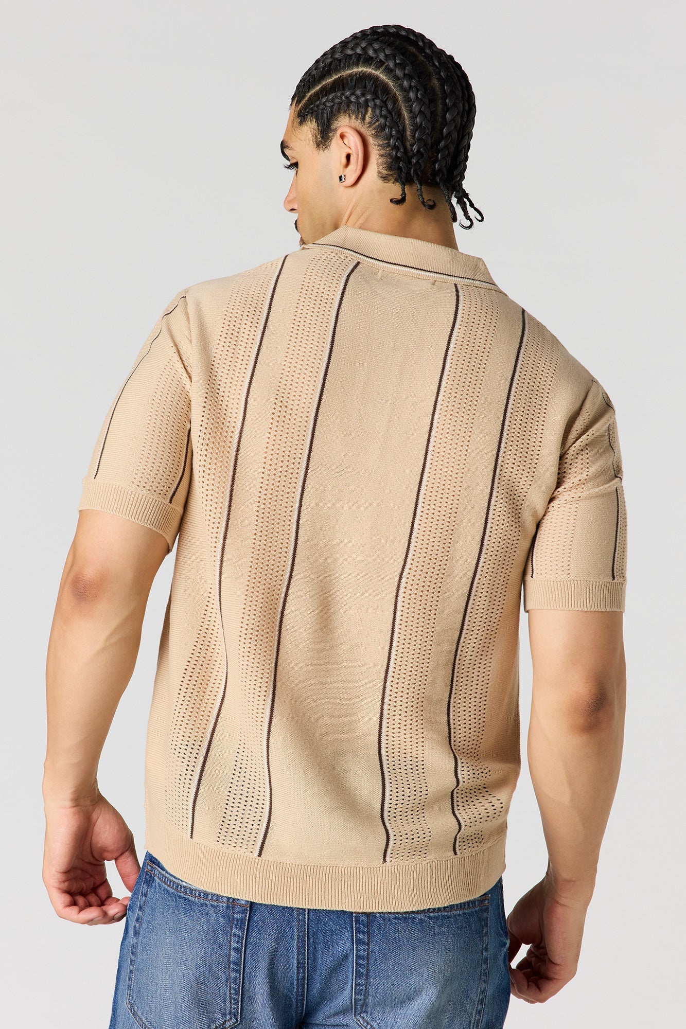 Textured Knit Striped Polo