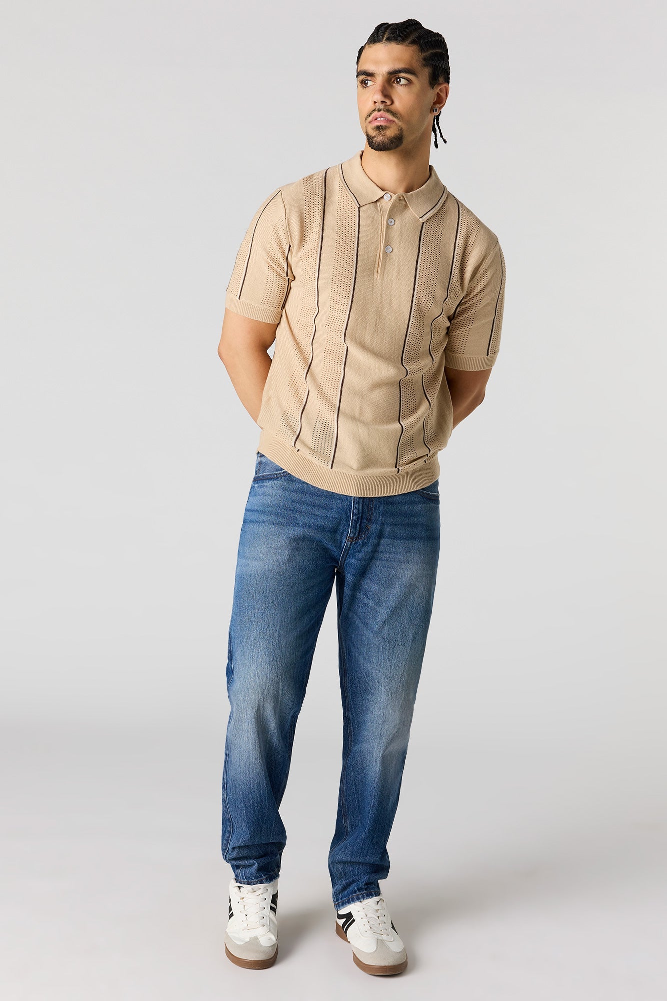 Textured Knit Striped Polo