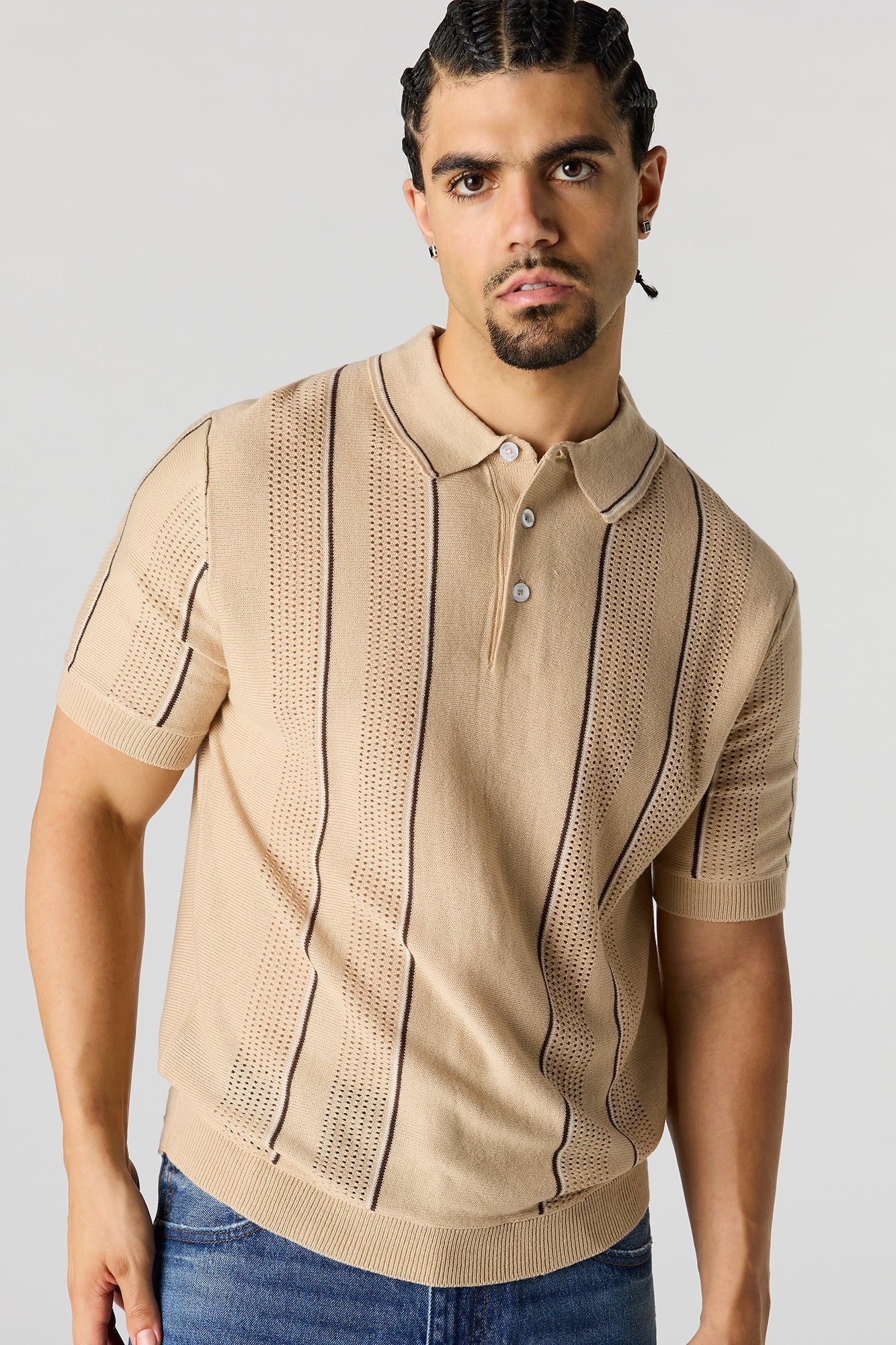 Textured Knit Striped Polo