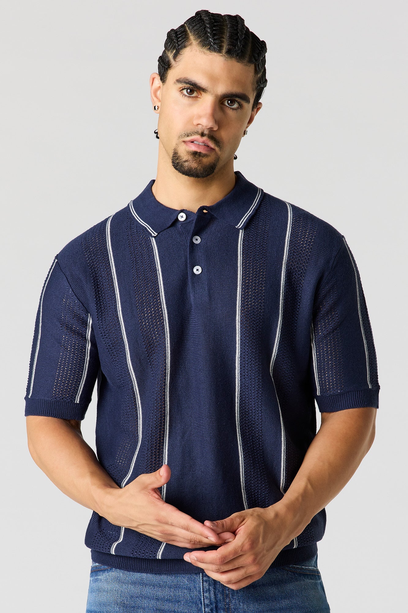 Textured Knit Striped Polo