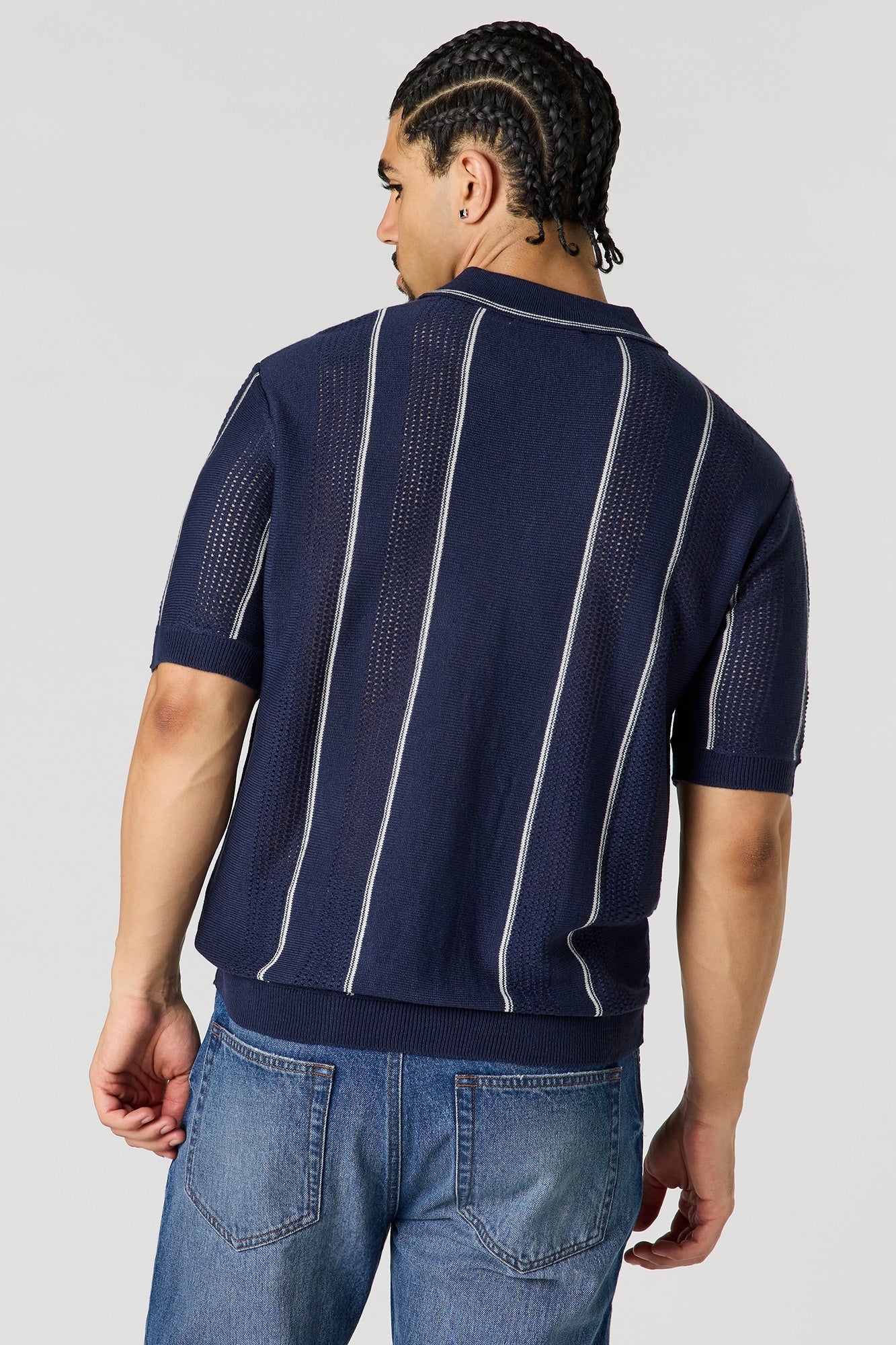 Textured Knit Striped Polo