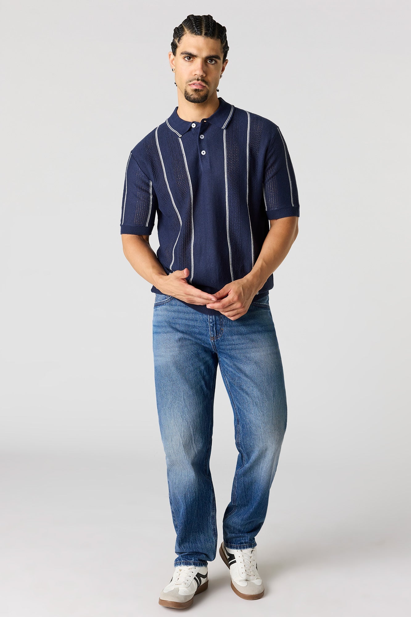 Textured Knit Striped Polo