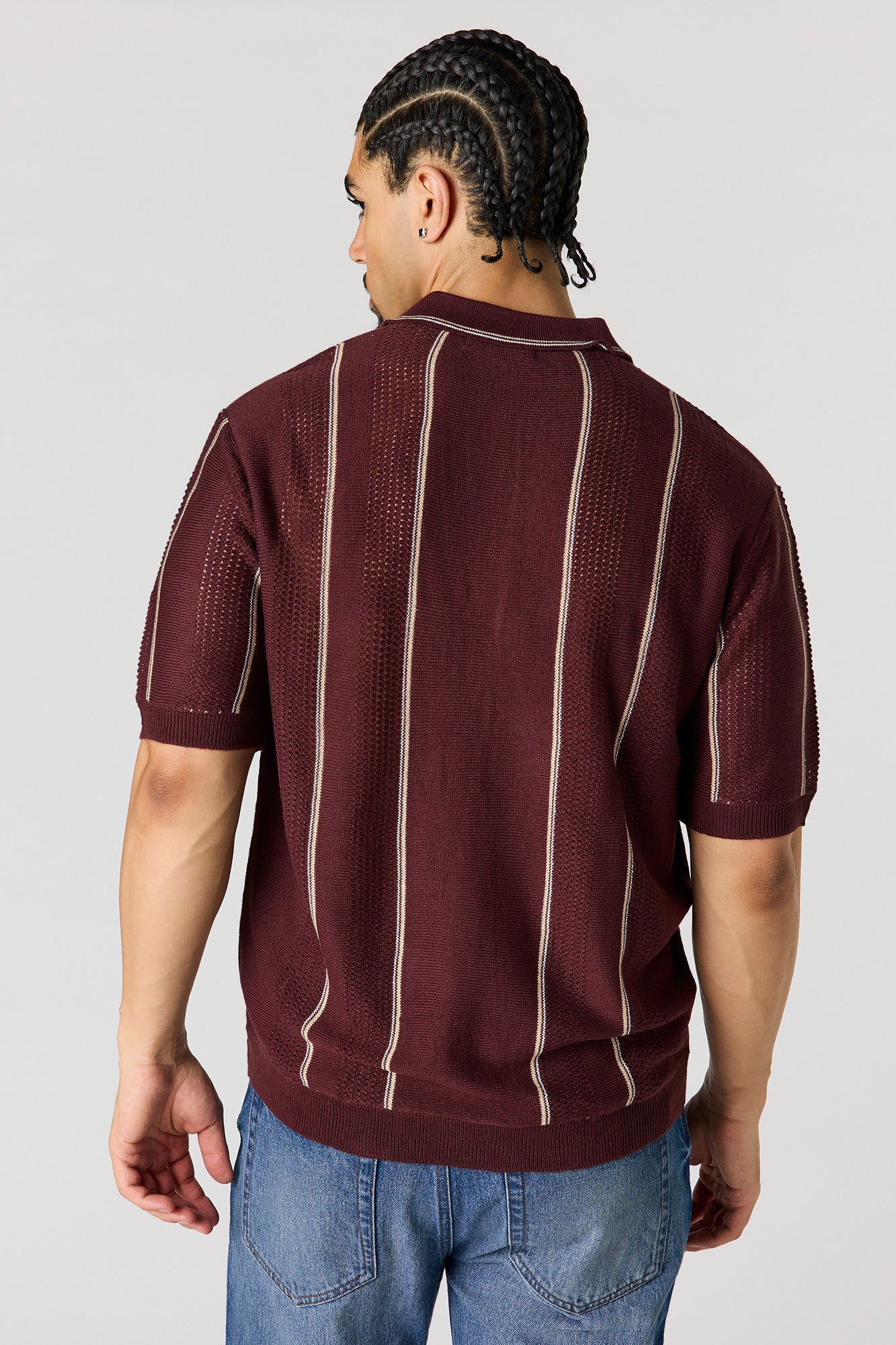 Textured Knit Striped Polo