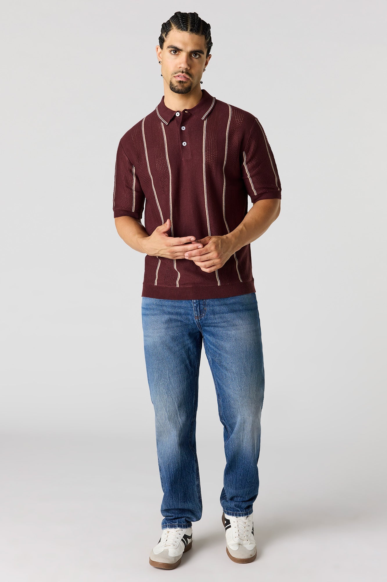Textured Knit Striped Polo