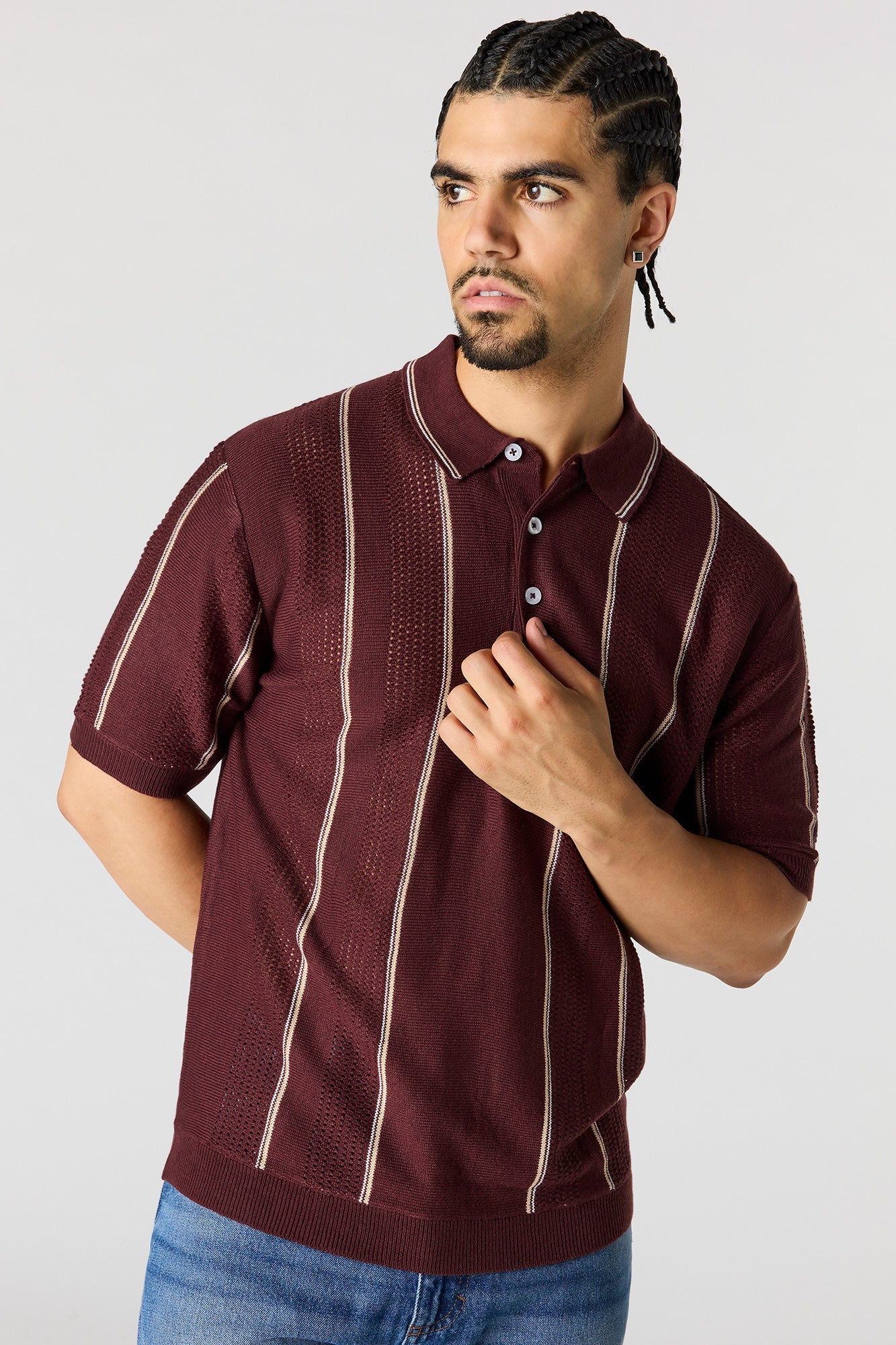 Textured Knit Striped Polo