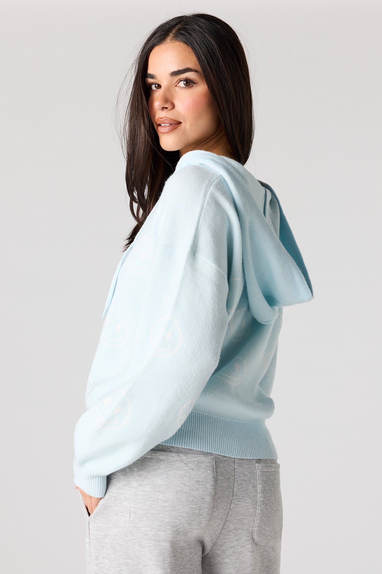 Jacquard Knit Hoodie Sweater