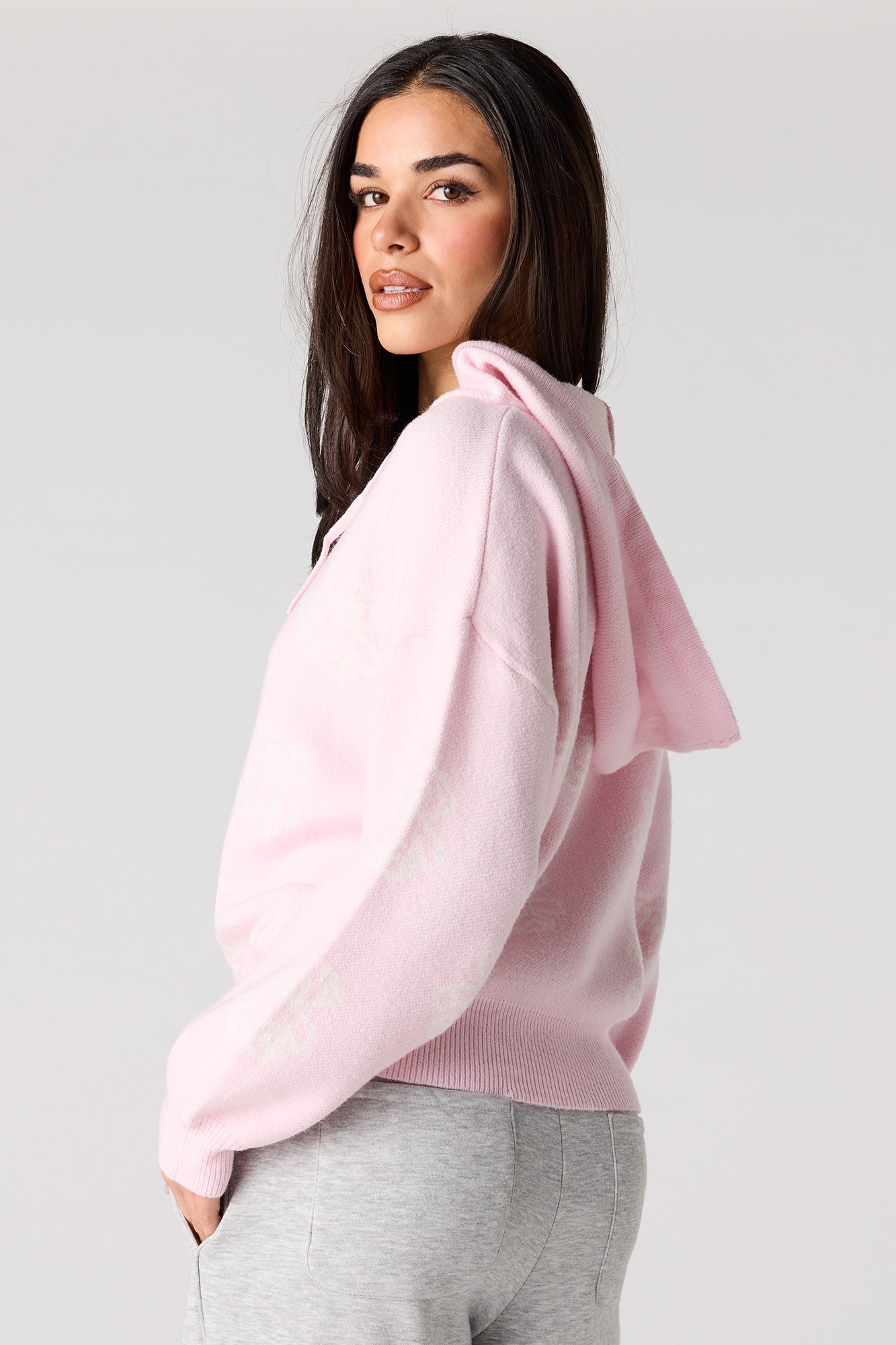 Jacquard Knit Hoodie Sweater