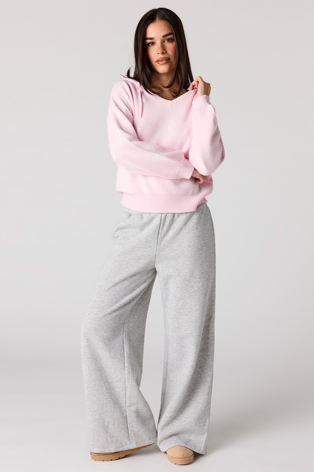 Jacquard Knit Hoodie Sweater