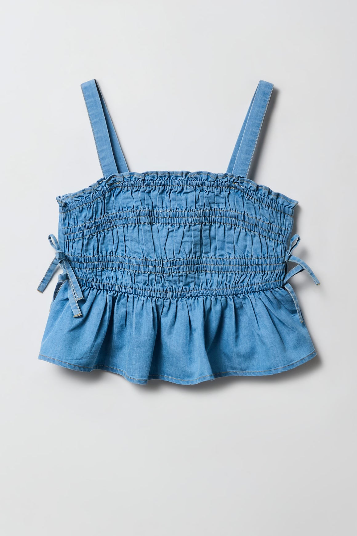 Girls Chambray Smocked Tank