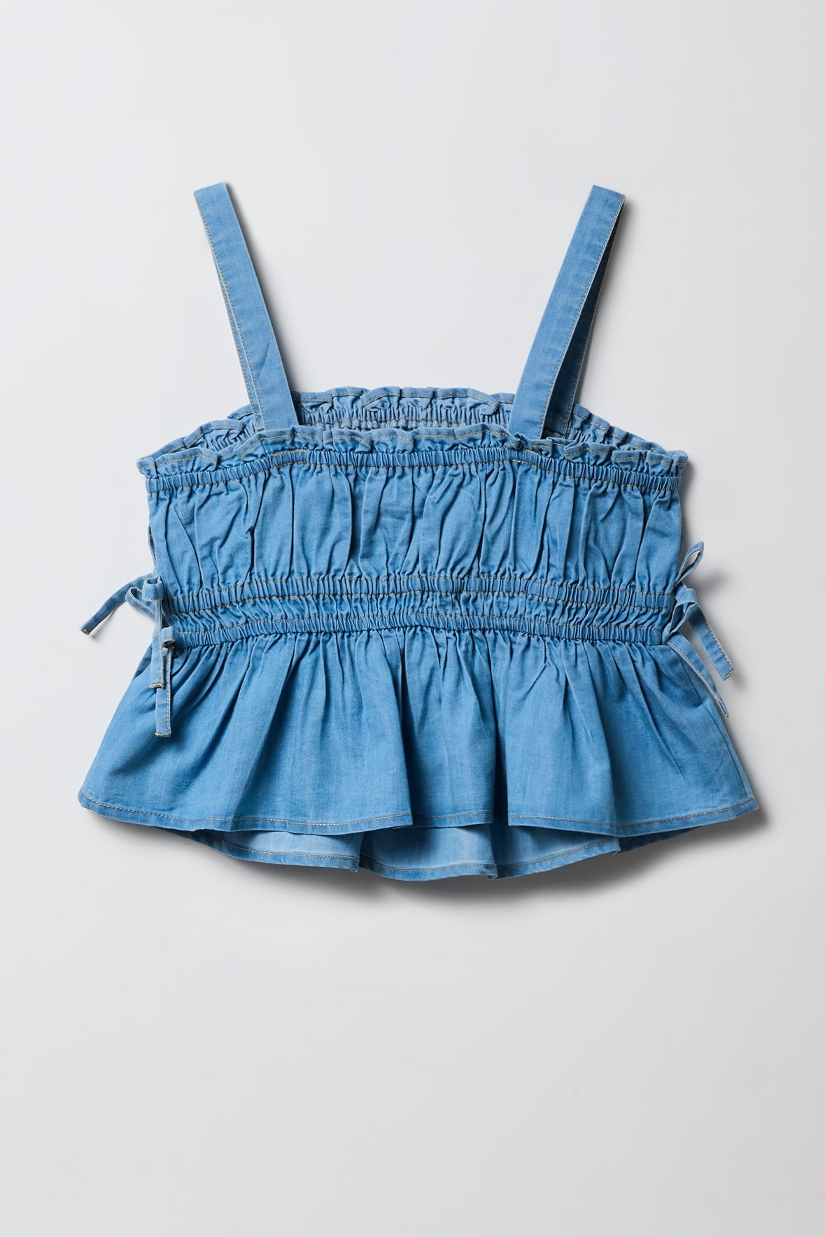 Girls Chambray Smocked Tank