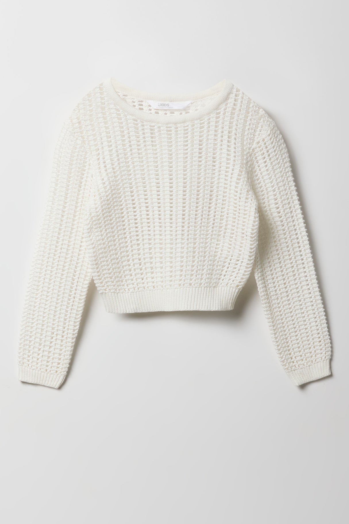 Girls Crochet Boxy Long Sleeve Top