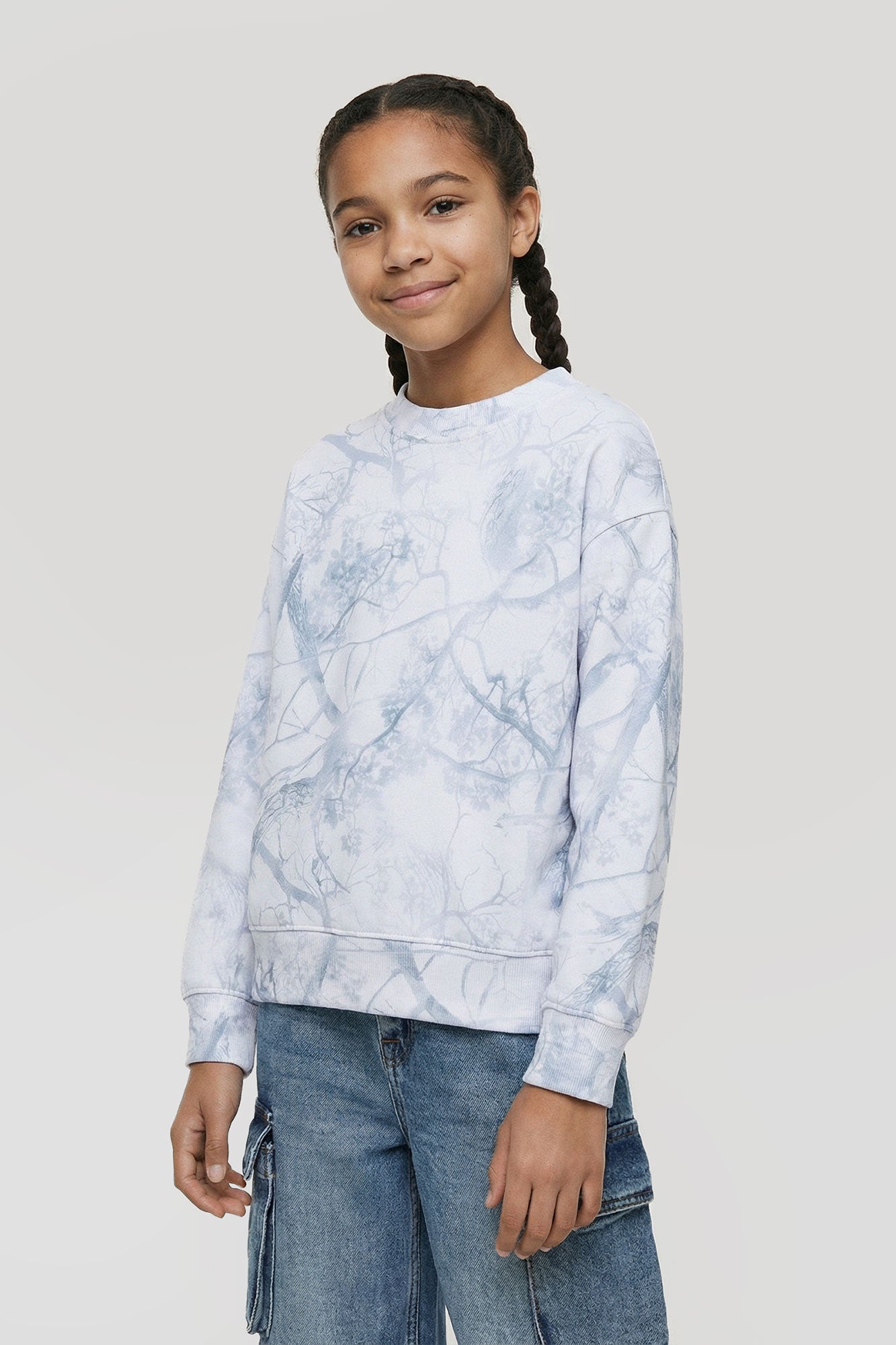Girls Oversized Camo Print Fleece Sweatshirt