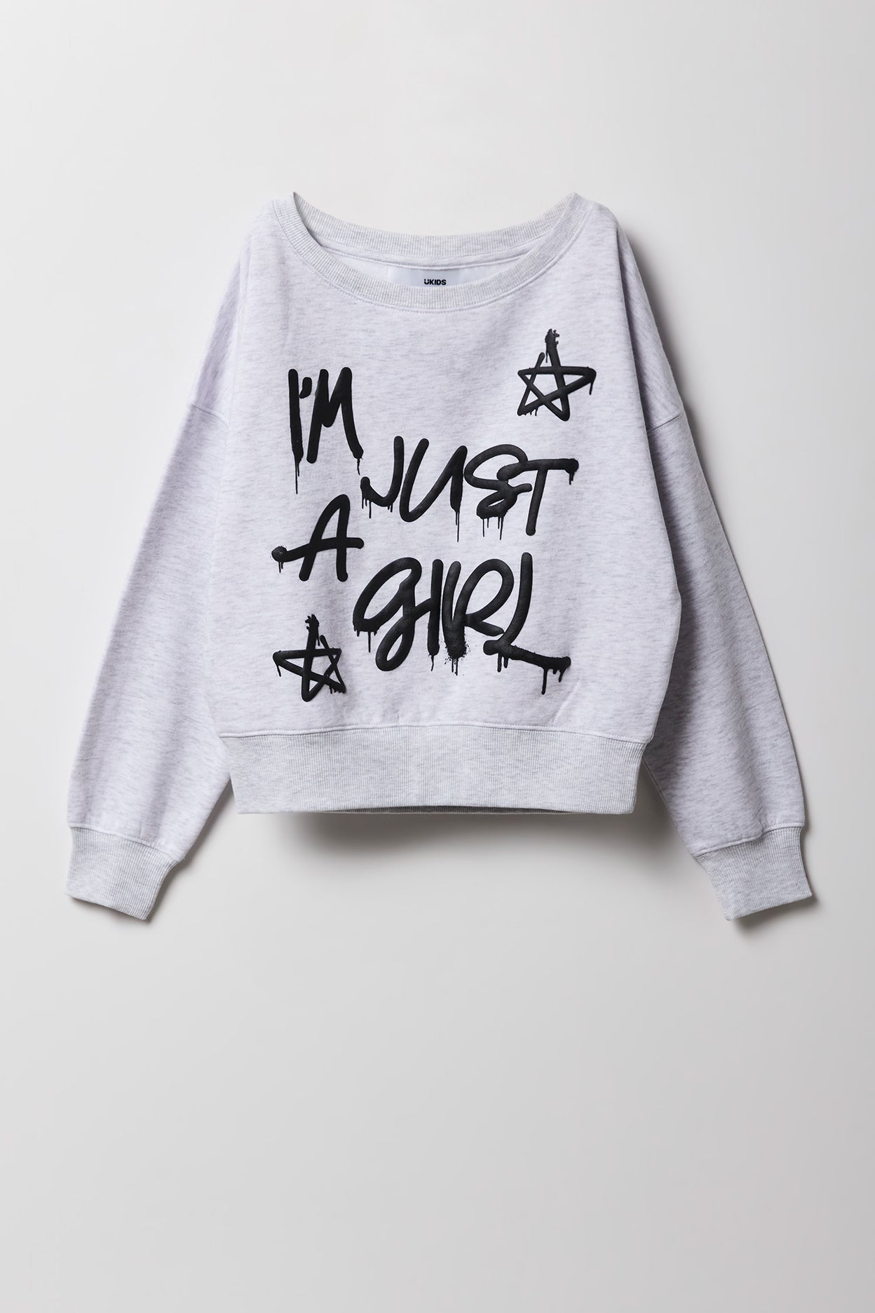 Girls Fleece Off Shoulder Puff Print Sweatshirt