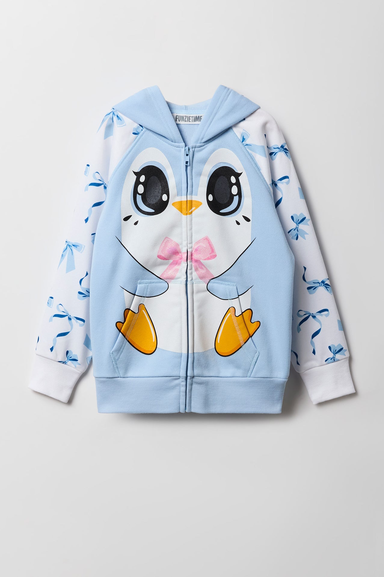 Girls 3D Penguin Bow Zip-Up Character Hoodie