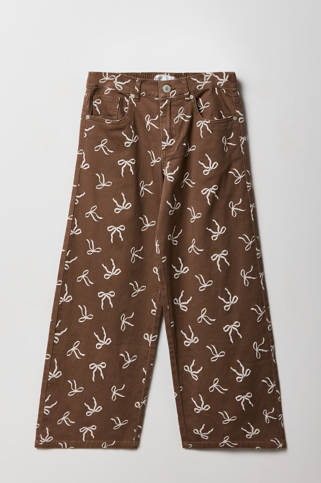 Girls Mid Rise Wide Leg Bow Print Pant