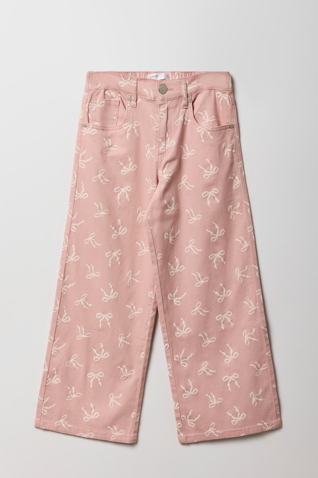 Girls Mid Rise Wide Leg Bow Print Pant