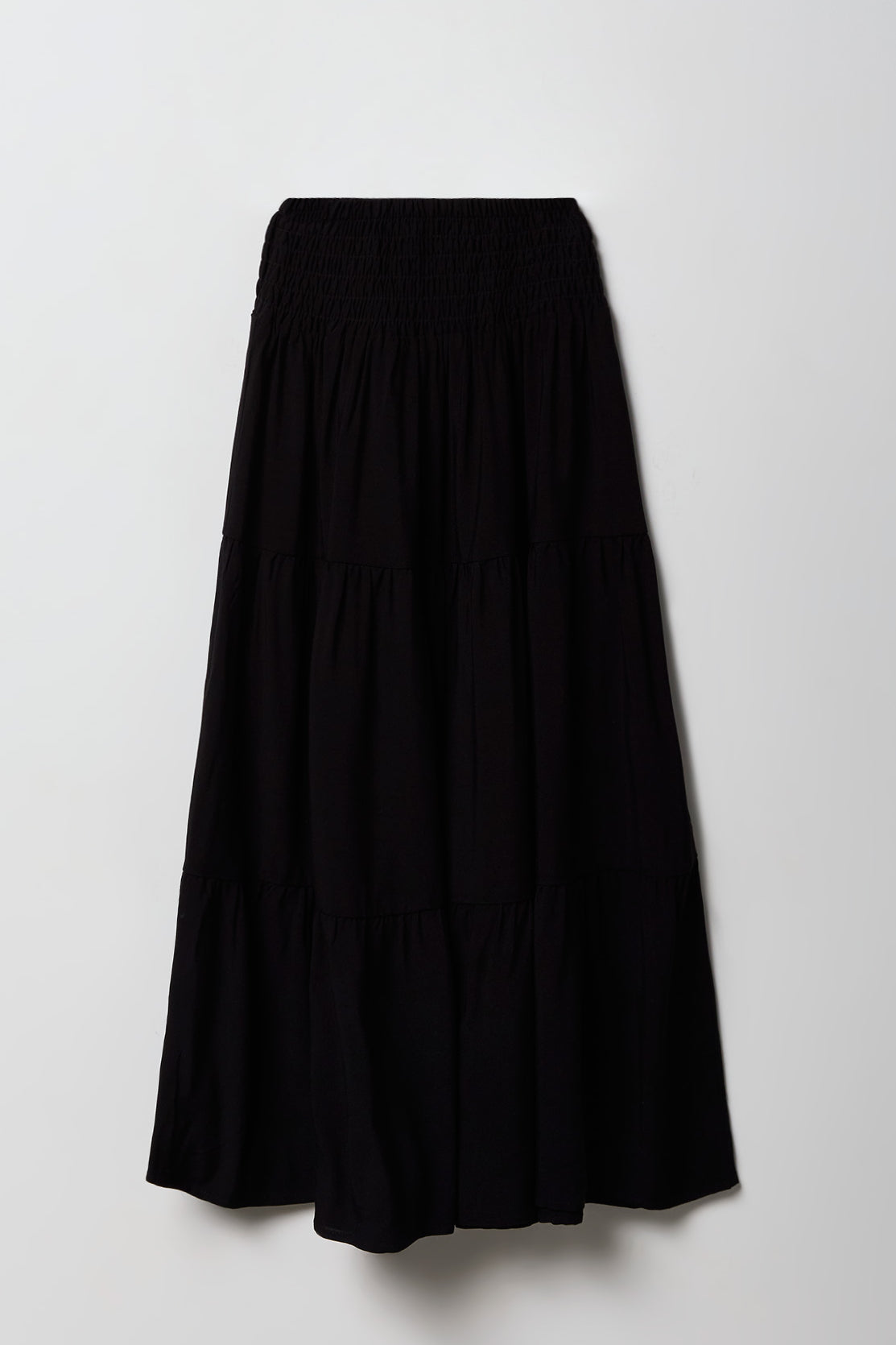 Girls Smocked Waist Tiered Maxi Skirt
