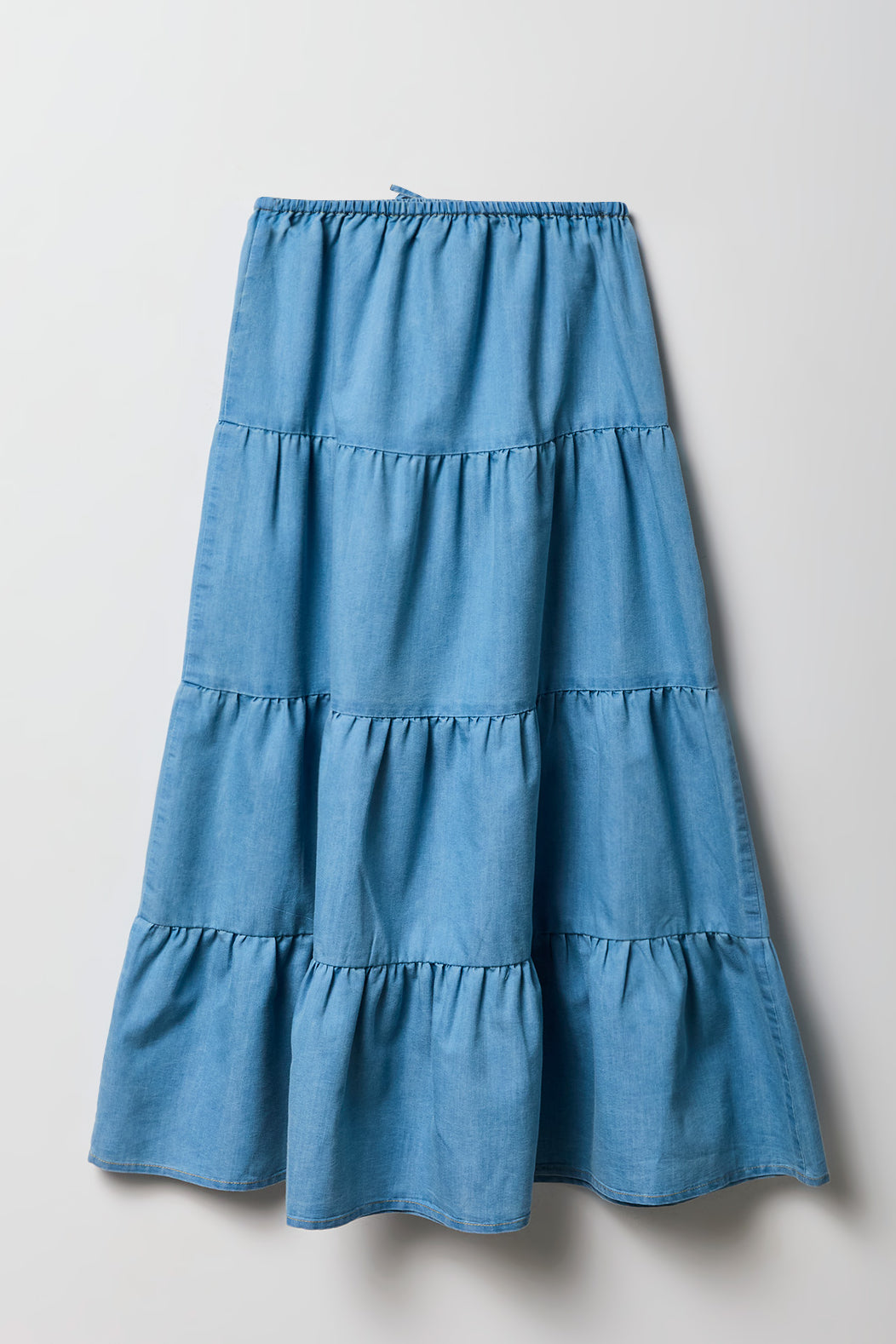 Girls Denim Tiered Maxi Skirt