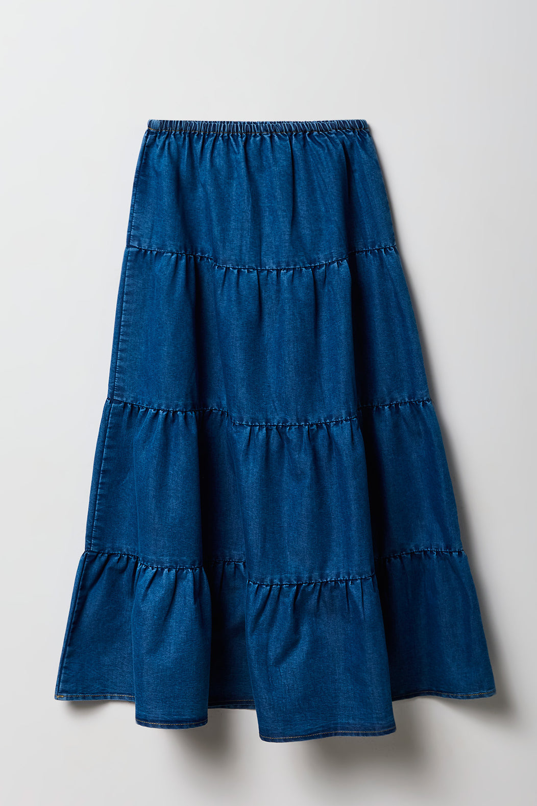 Girls Denim Tiered Maxi Skirt