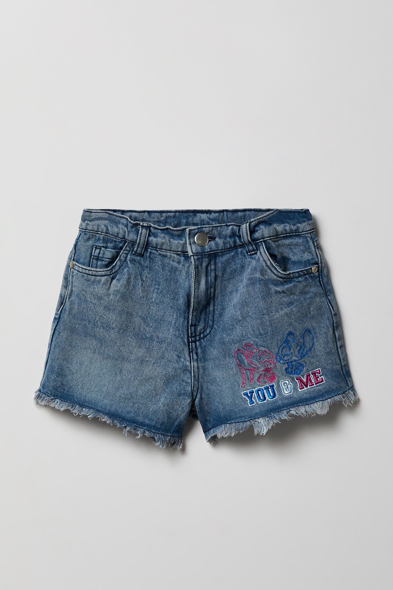 Girls High Rise Stitch Embroidered Denim Short