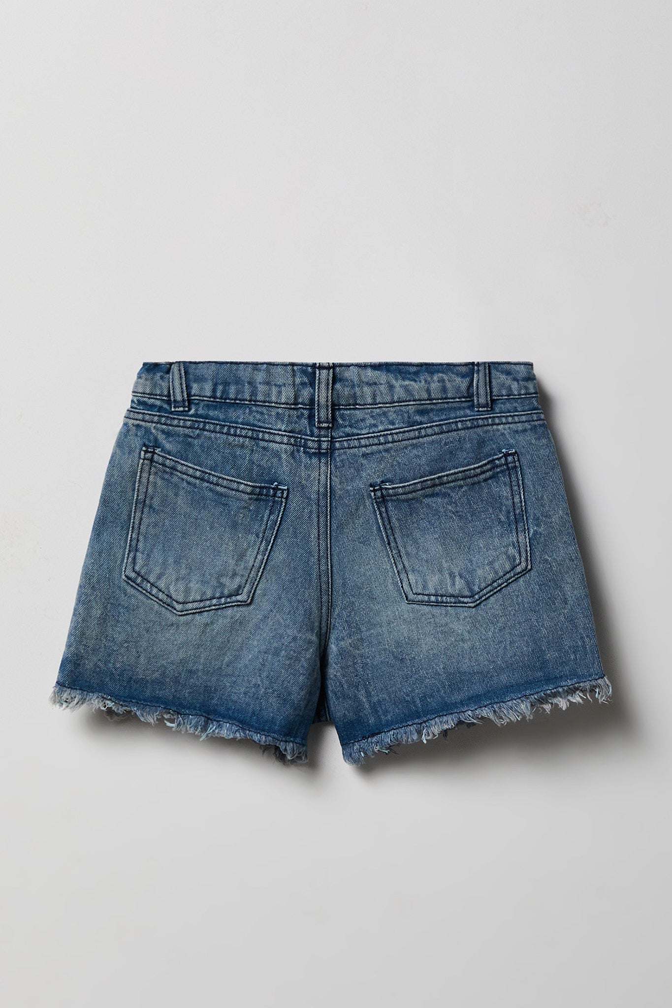 Girls High Rise Stitch Embroidered Denim Short