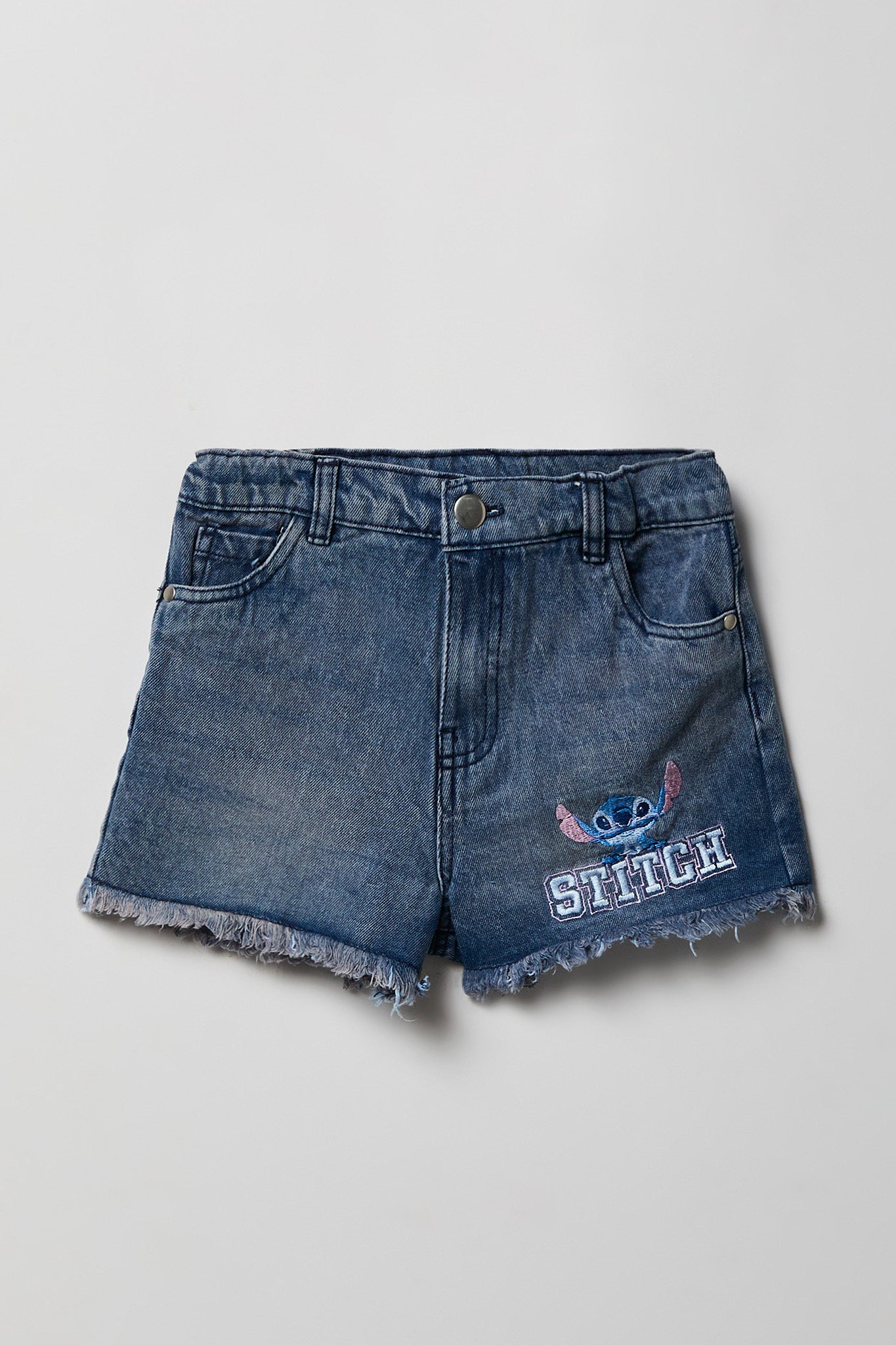 Girls High Rise Stitch Embroidered Denim Short