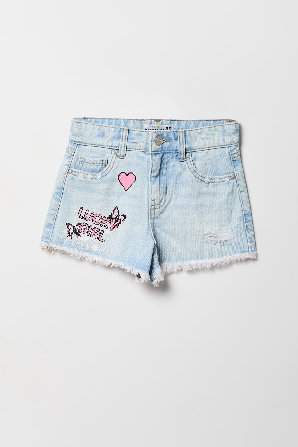 Girls High Rise Graphic Denim Short