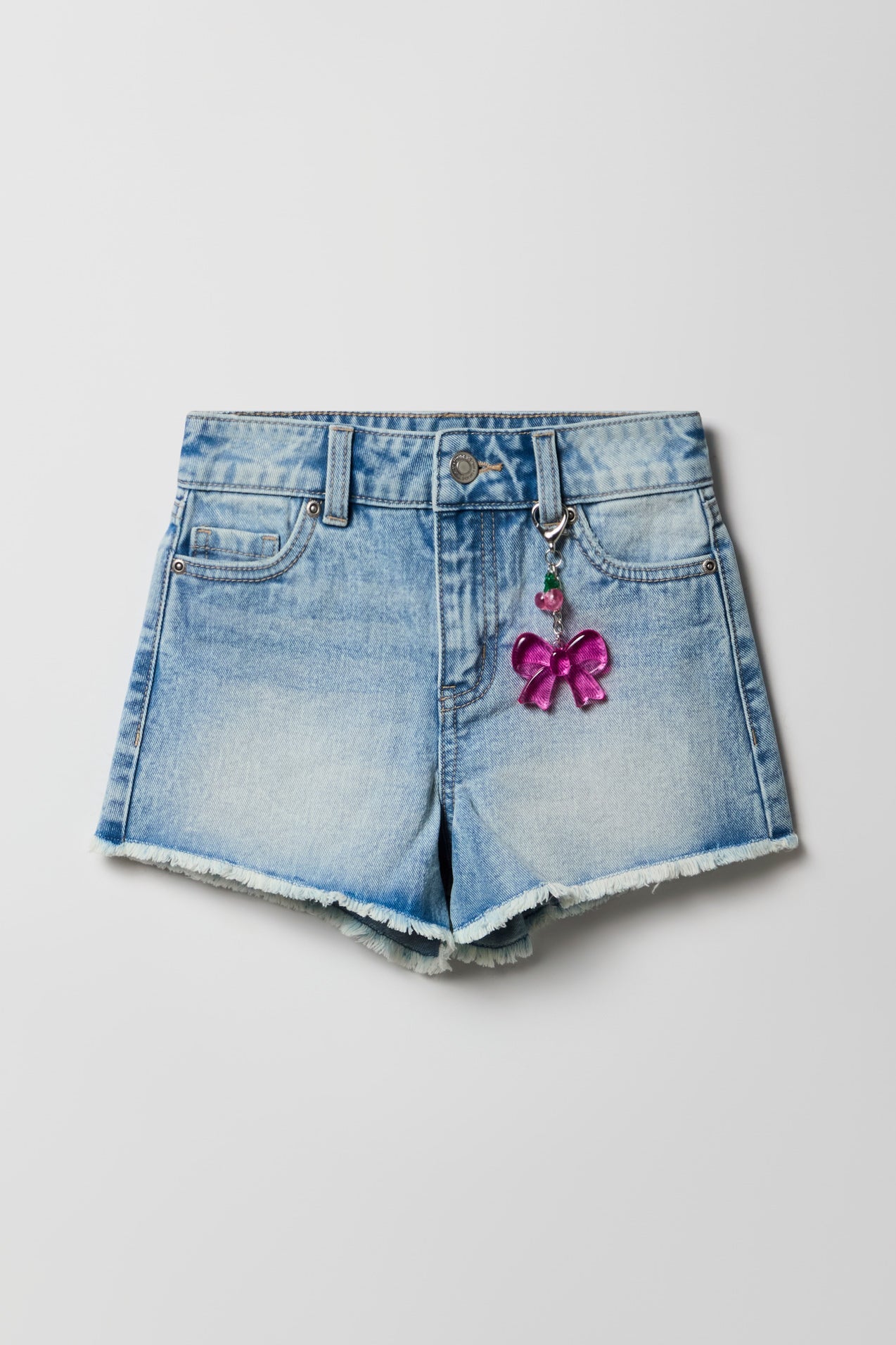Girls High Rise Graphic Denim Short with Keychain