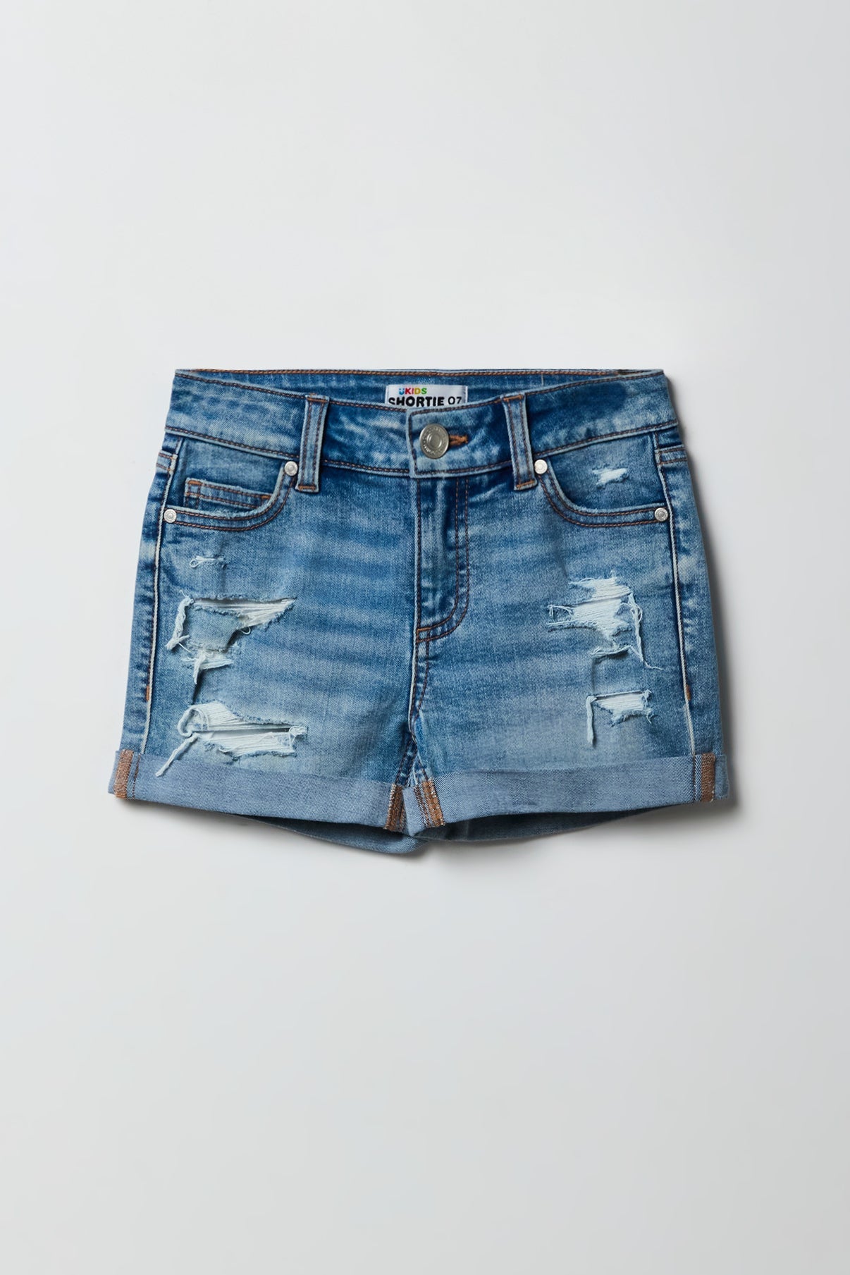 Girls Ripped Mid Rise Denim Shortie