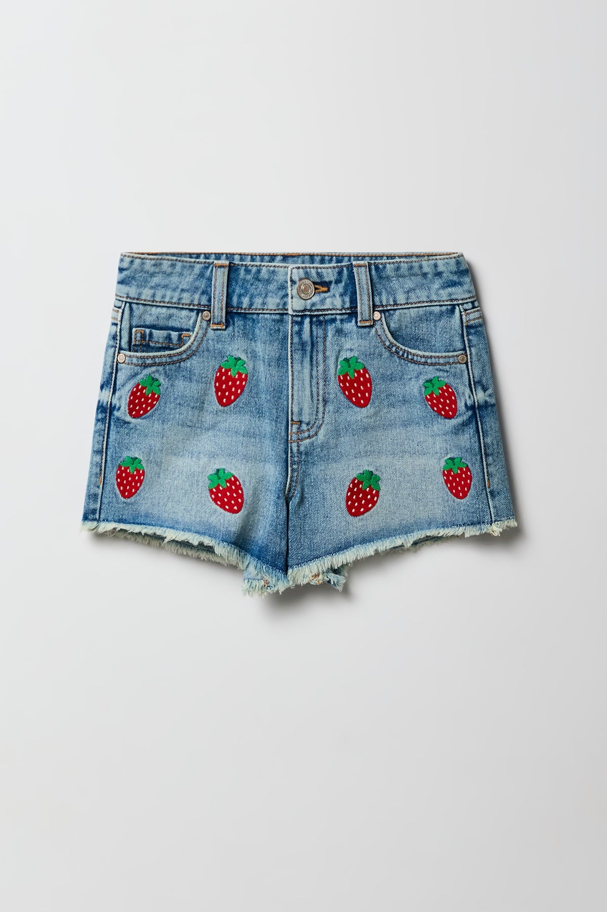 Girls Embroidered High Rise Denim Beach Short
