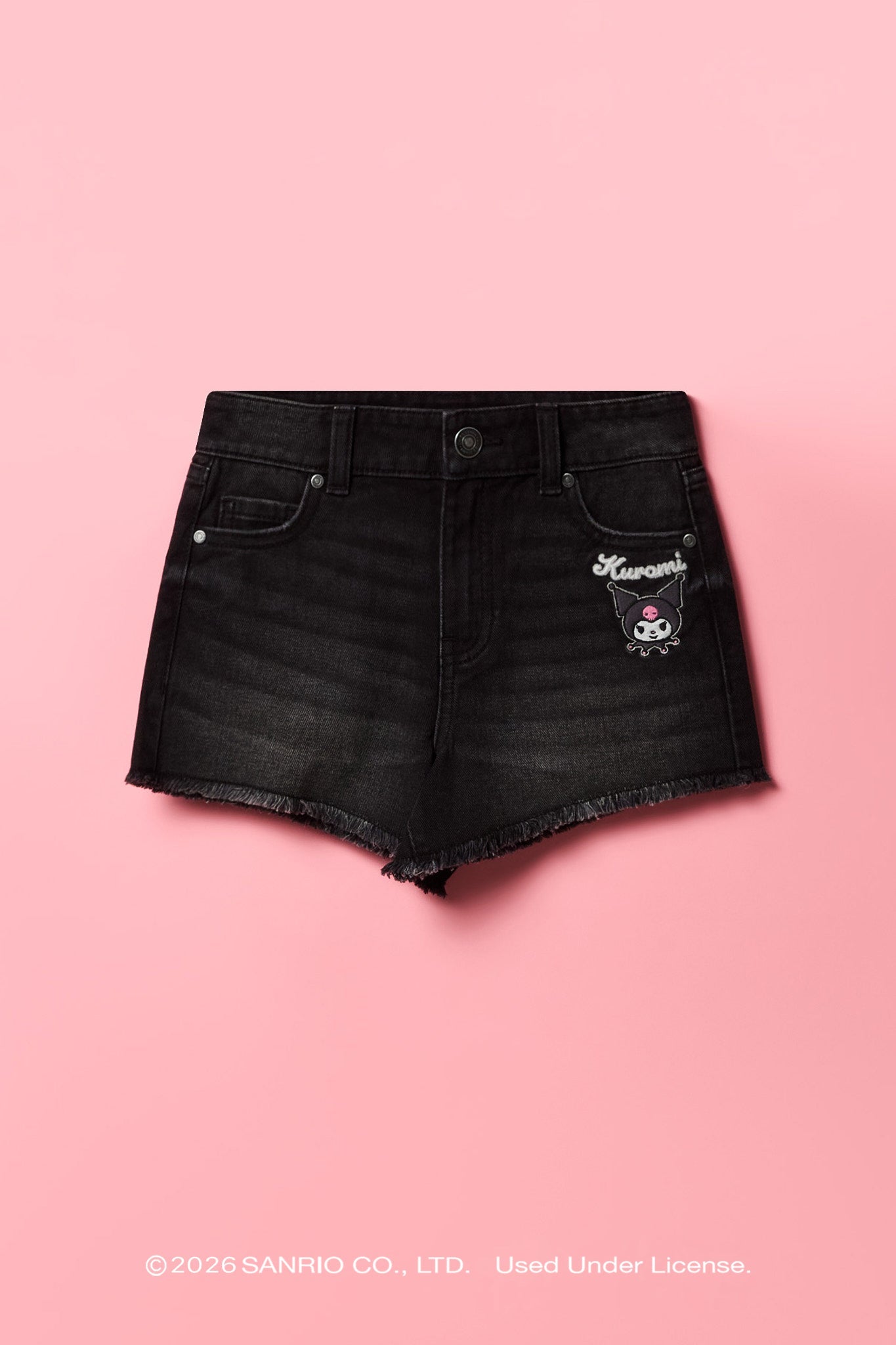 Kuromi™ Girls Embroidered High Rise Denim Short