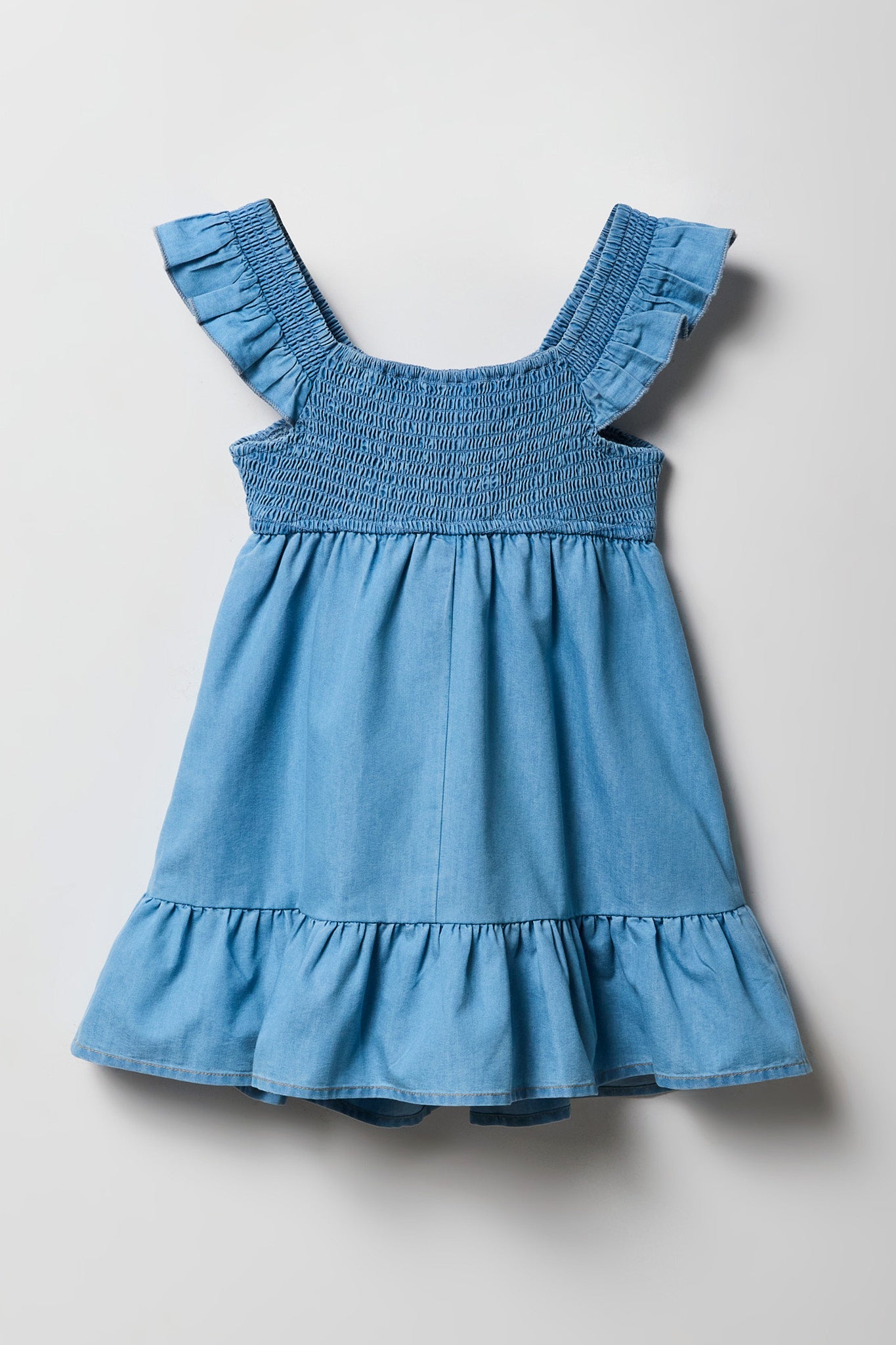 Girls Chambray Flutter Sleeve Romper Dress
