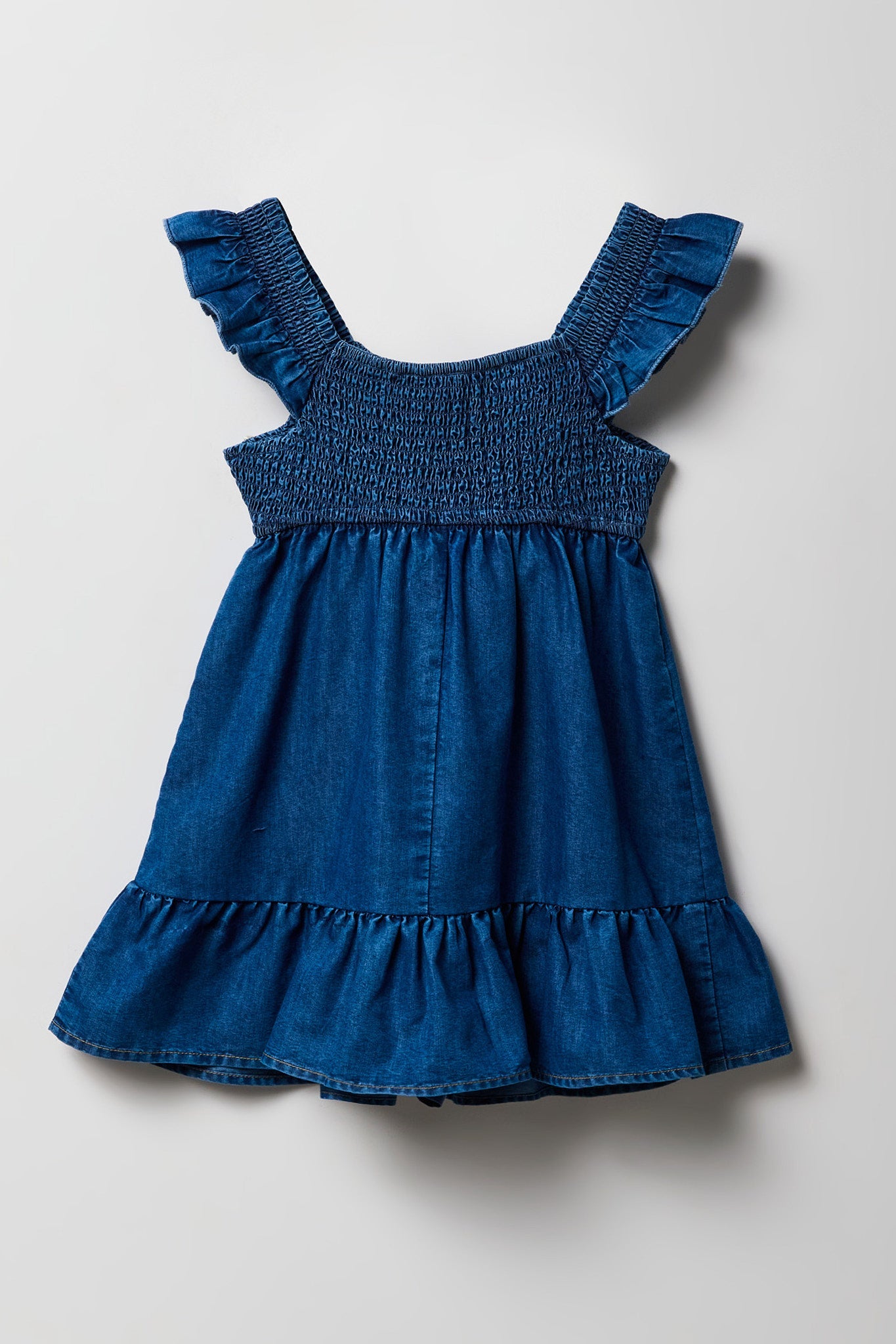 Girls Chambray Flutter Sleeve Romper Dress