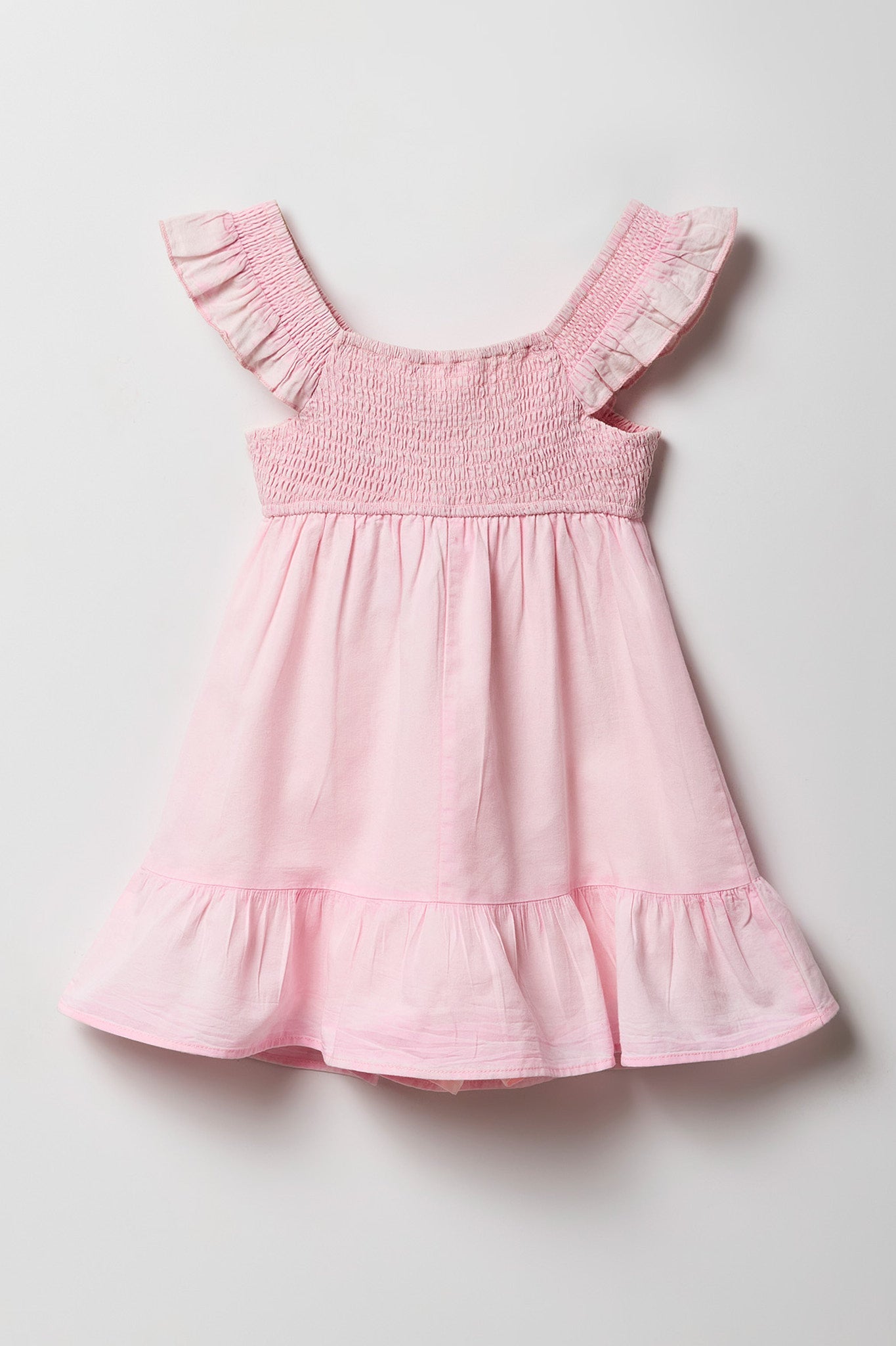 Girls Chambray Flutter Sleeve Romper Dress
