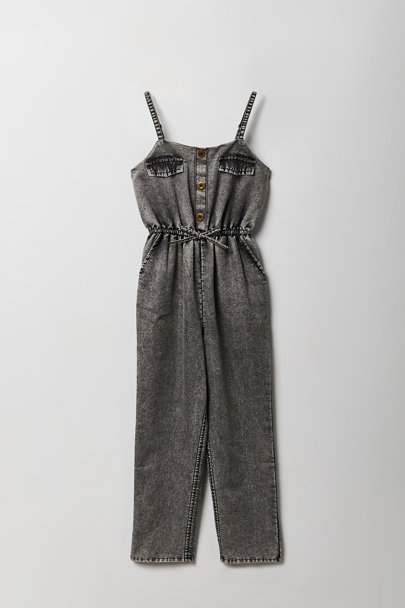 Girls Chambray Button Front Jumpsuit