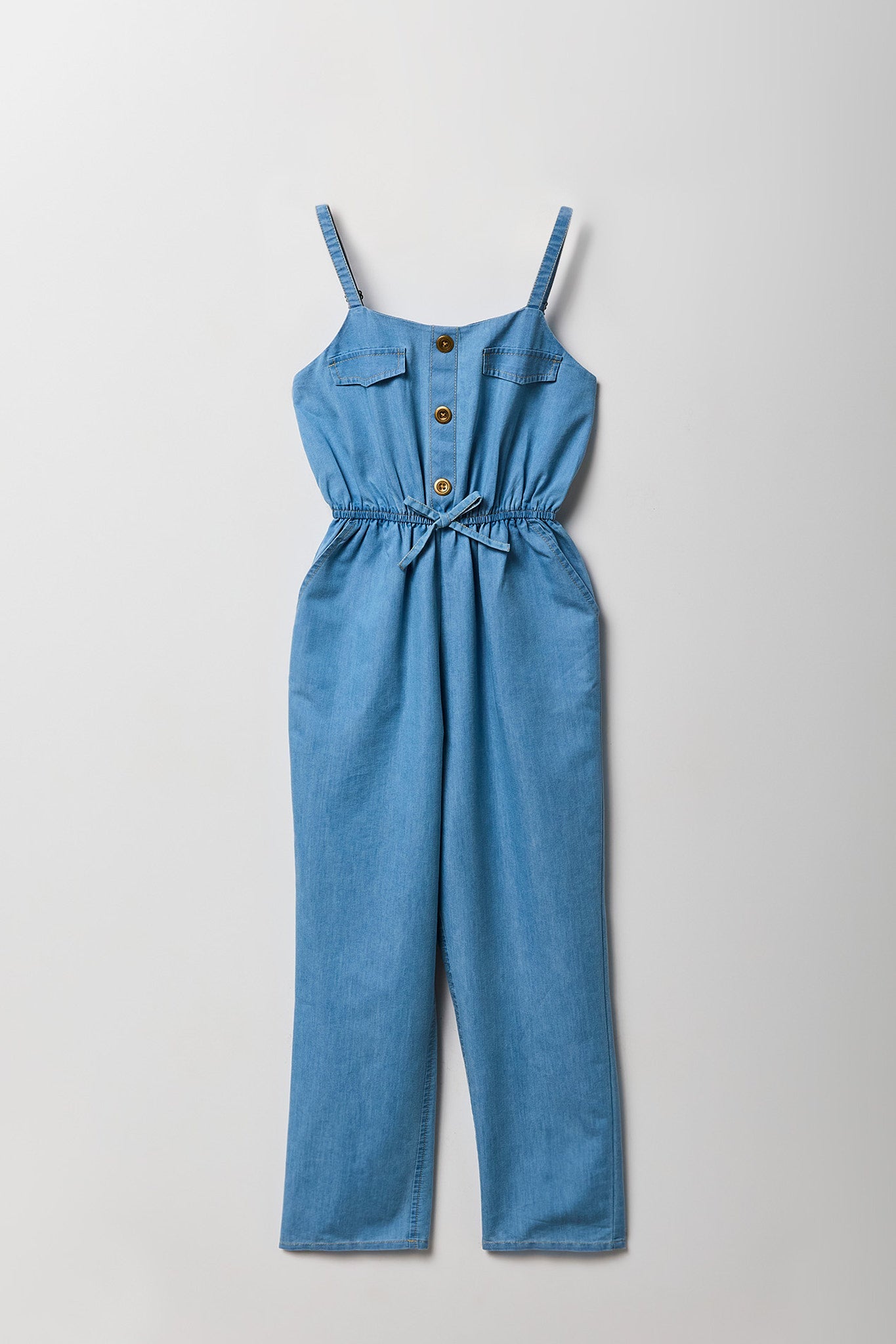 Girls Chambray Button Front Jumpsuit
