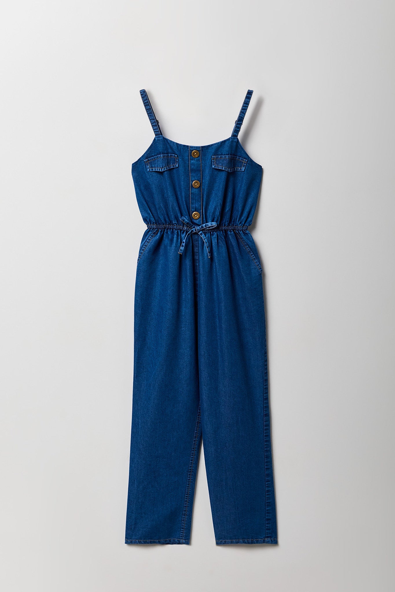 Girls Chambray Button Front Jumpsuit