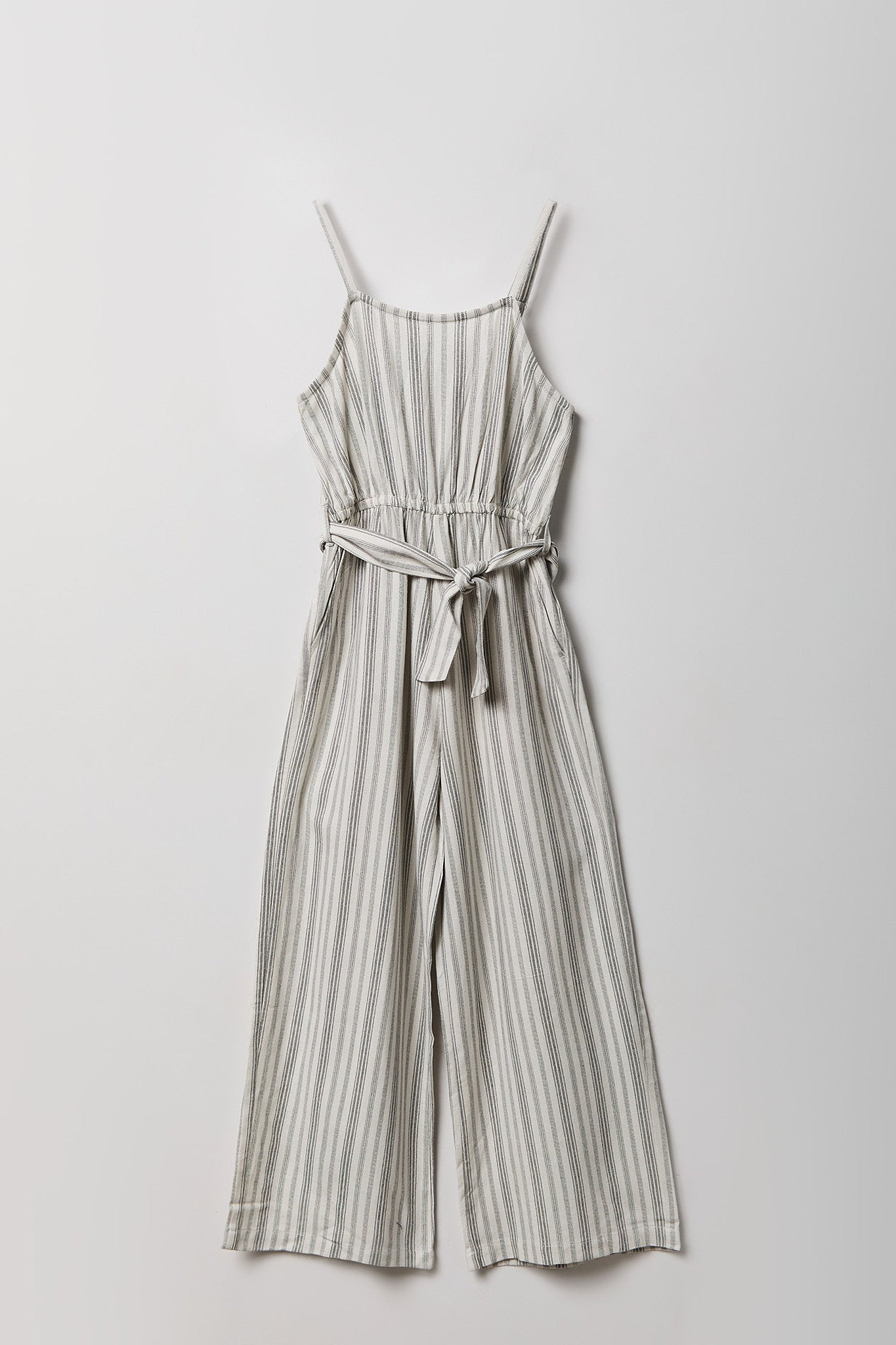 Girls Linen-Blend Belted Wide Leg Jumpsuit